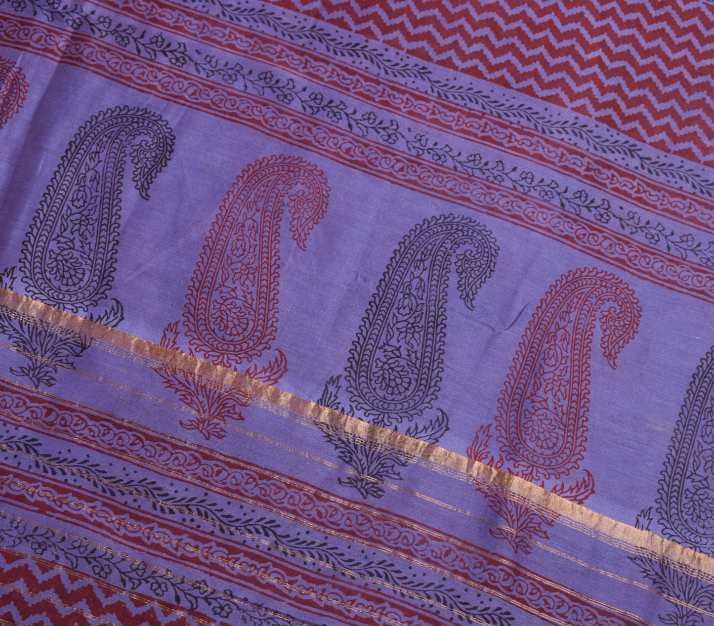 Sushila Vintage Purple Saree Pure Cotton Hand Block Printed Soft Sari Fabric