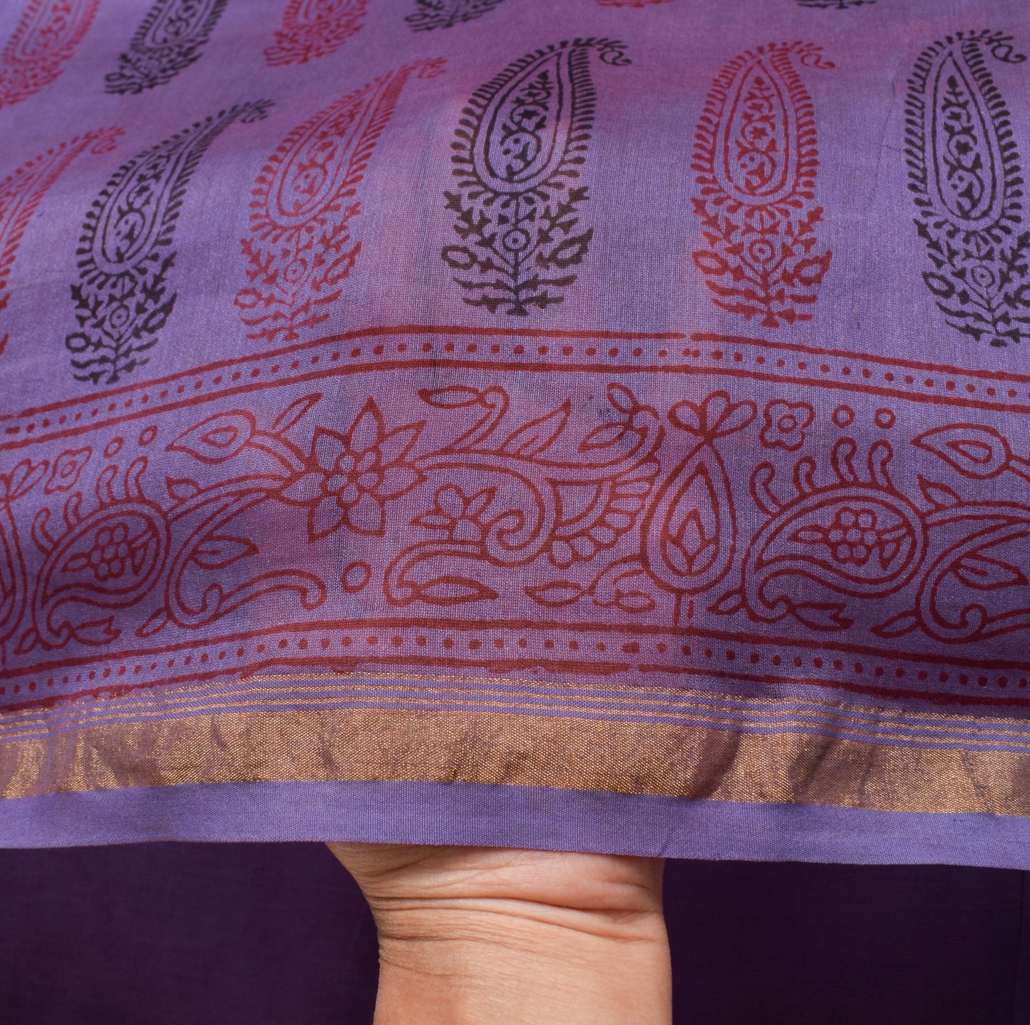 Sushila Vintage Purple Saree Pure Cotton Hand Block Printed Soft Sari Fabric