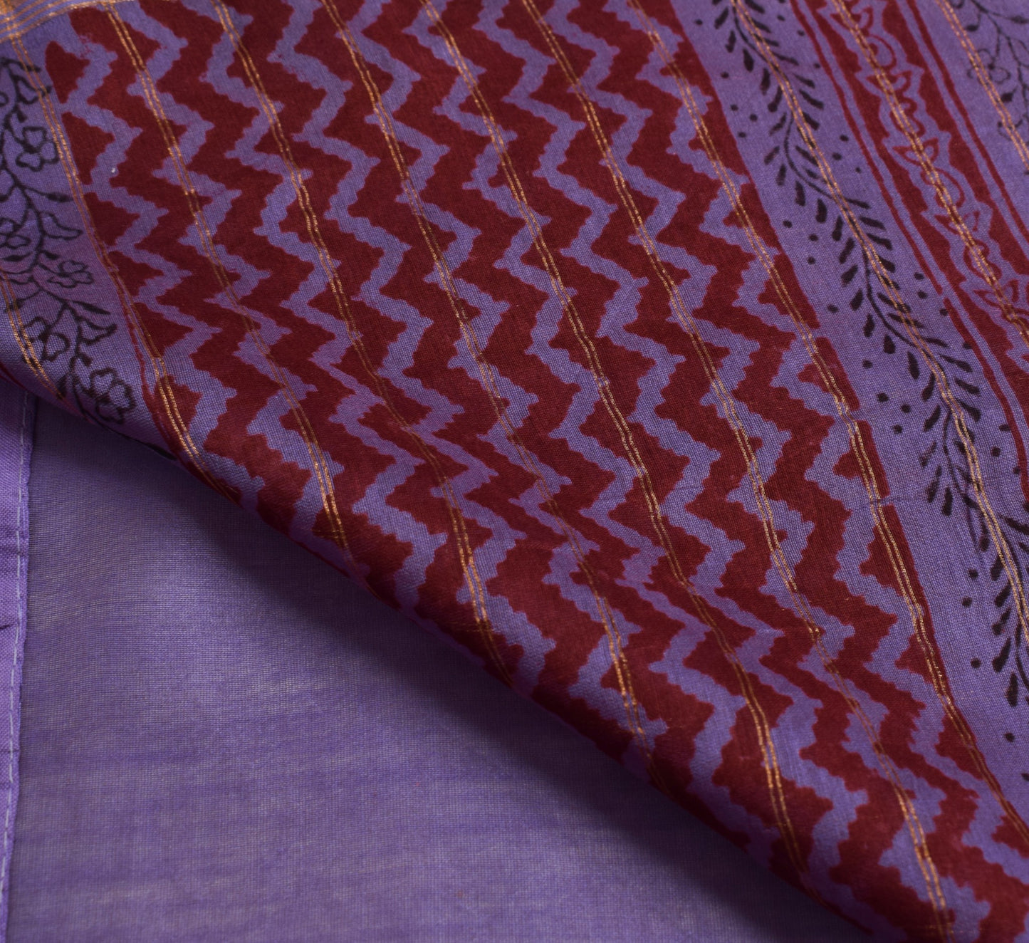 Sushila Vintage Purple Saree Pure Cotton Hand Block Printed Soft Sari Fabric
