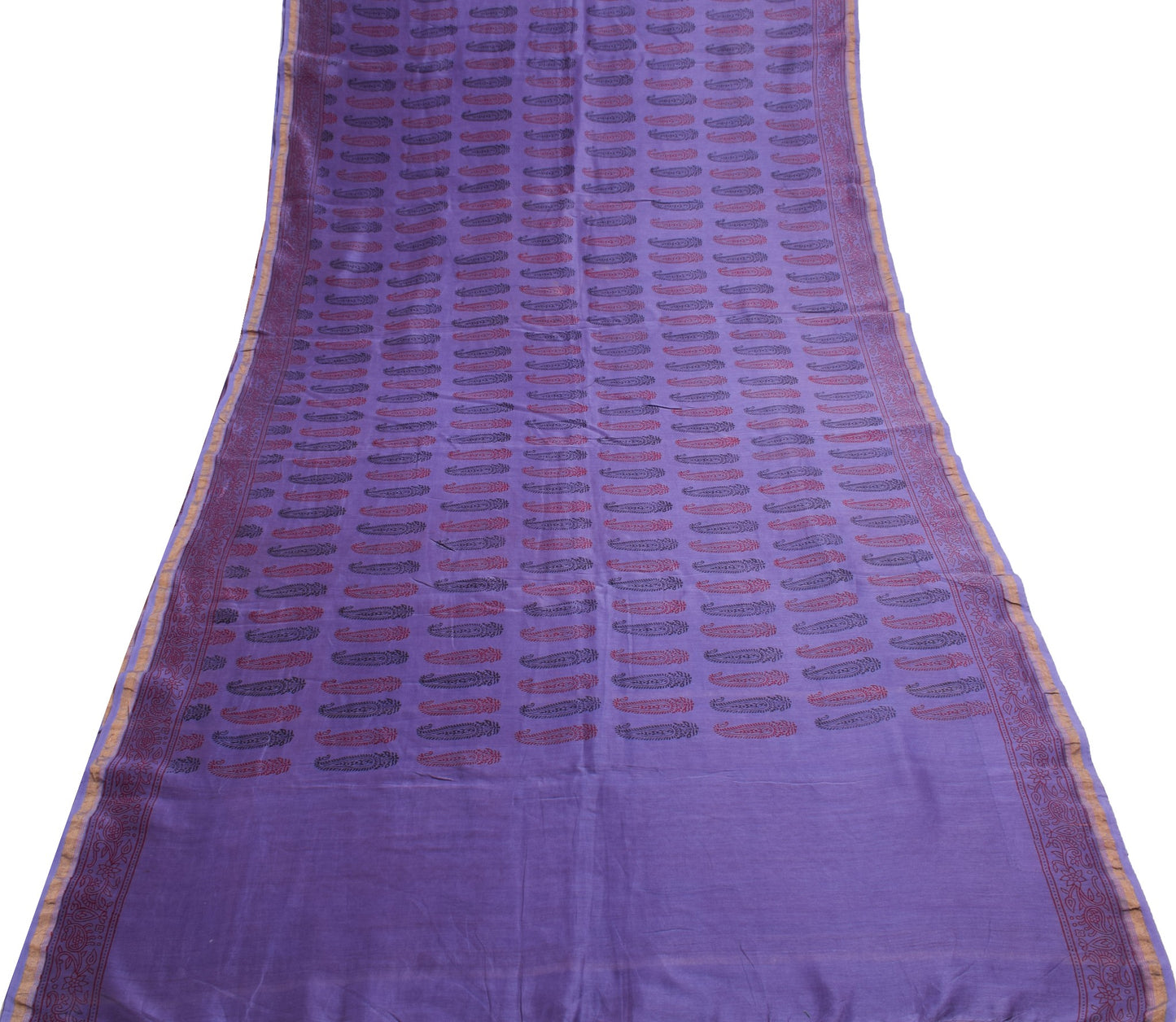 Sushila Vintage Purple Saree Pure Cotton Hand Block Printed Soft Sari Fabric