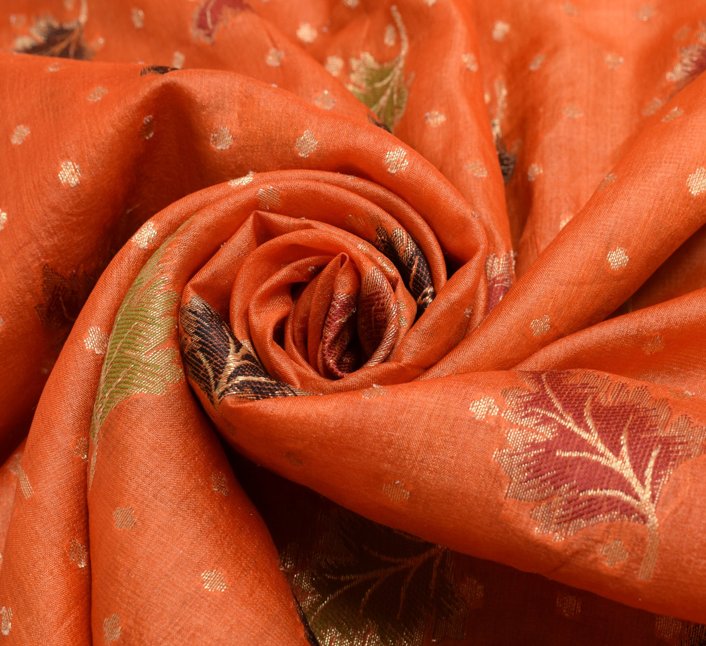 Sushila Vintage Orange Floral Saree Pure Tussar Silk All Over Woven Sari Fabric