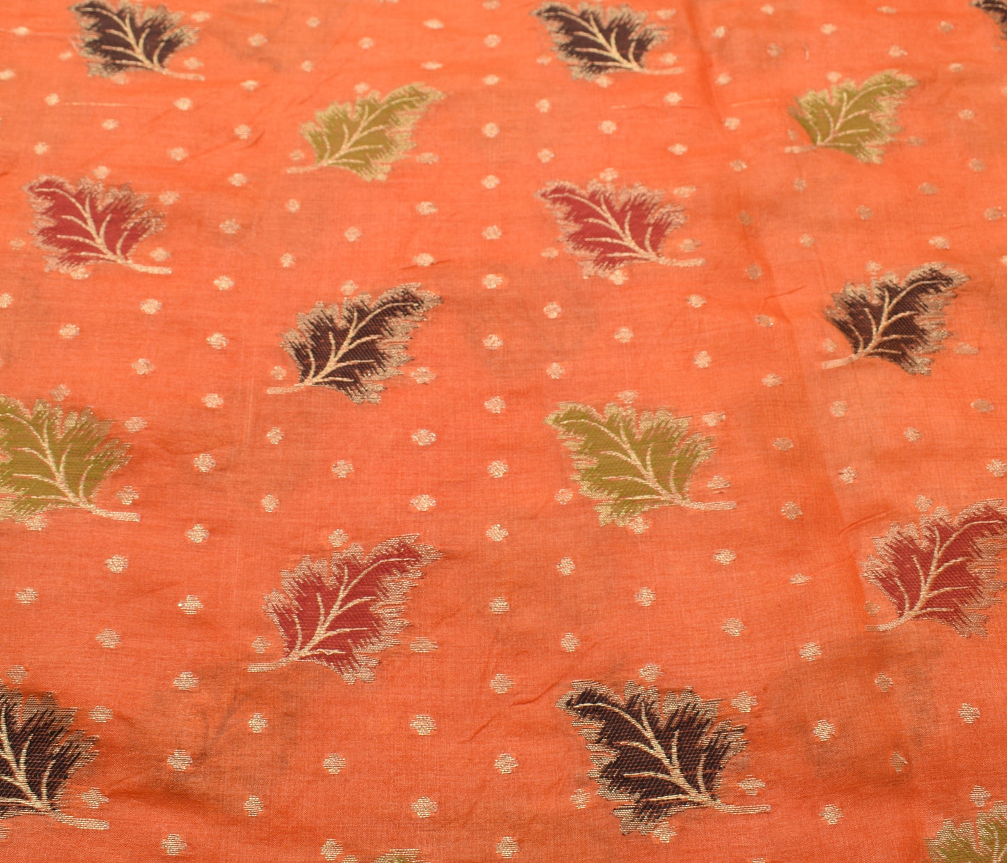 Sushila Vintage Orange Floral Saree Pure Tussar Silk All Over Woven Sari Fabric
