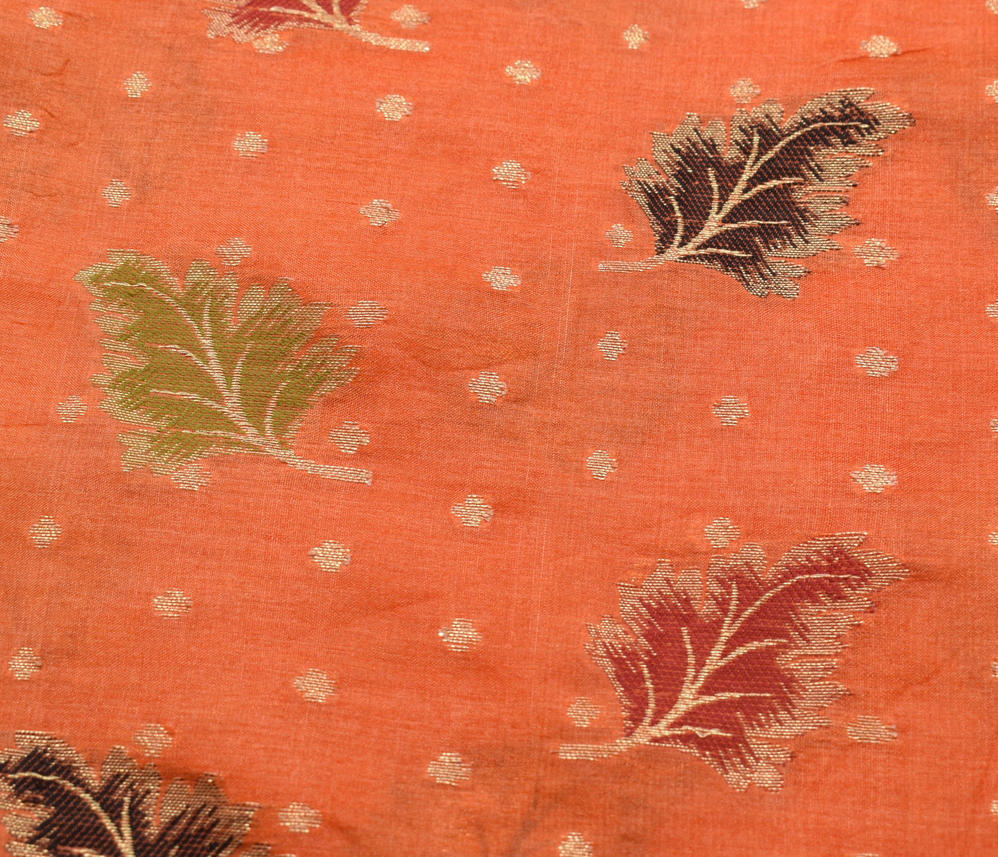 Sushila Vintage Orange Floral Saree Pure Tussar Silk All Over Woven Sari Fabric