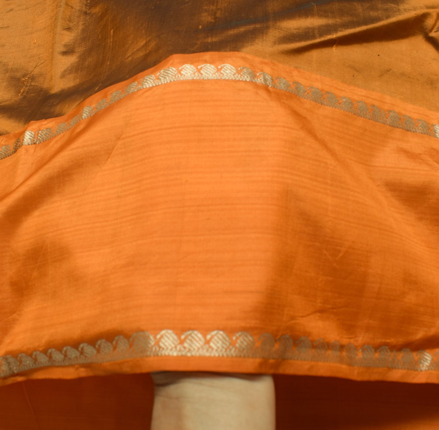 Sushila Vintage Rust Saree With Orange Border Pure Silk Woven Soft Sari Fabric