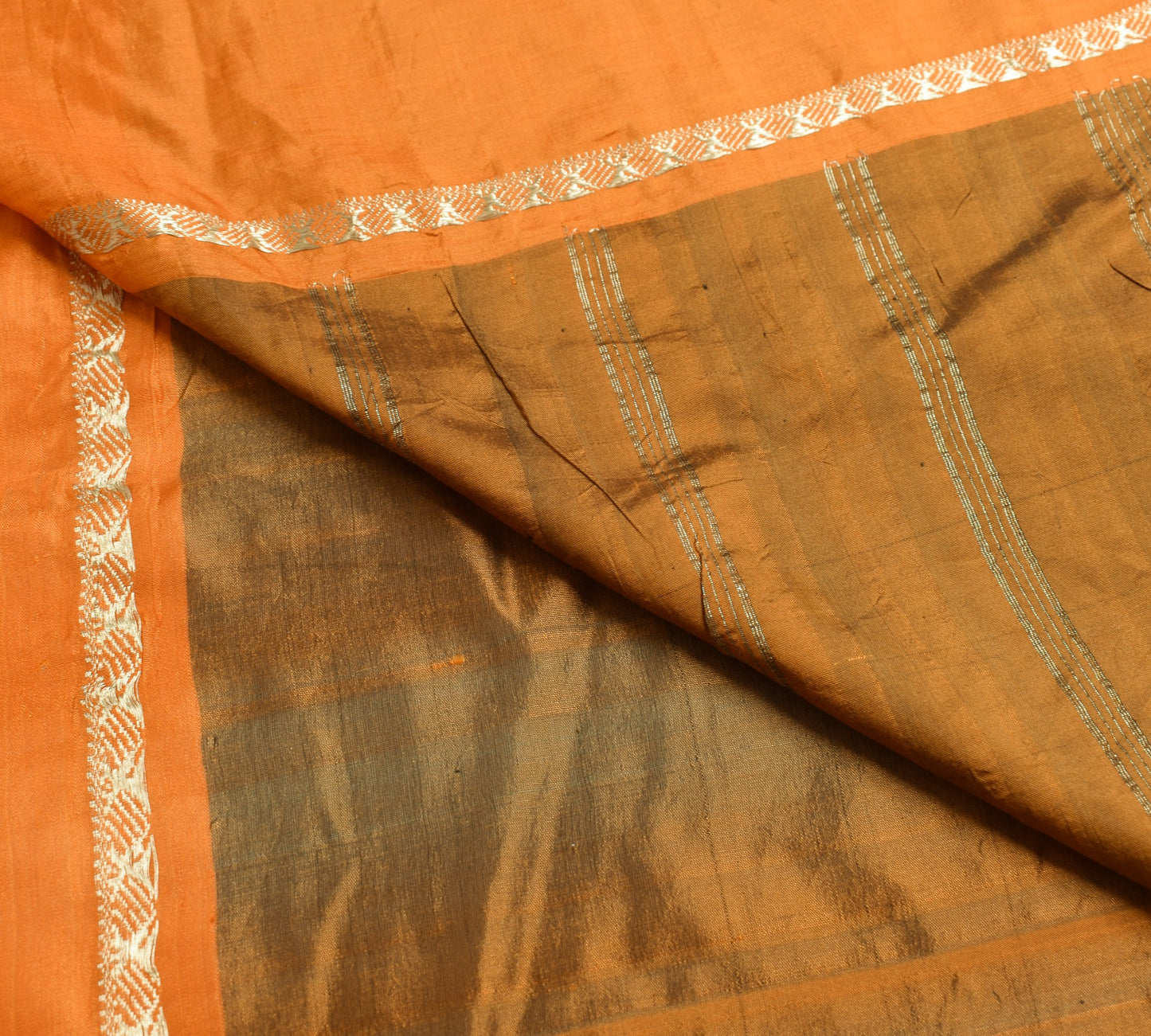 Sushila Vintage Rust Saree With Orange Border Pure Silk Woven Soft Sari Fabric