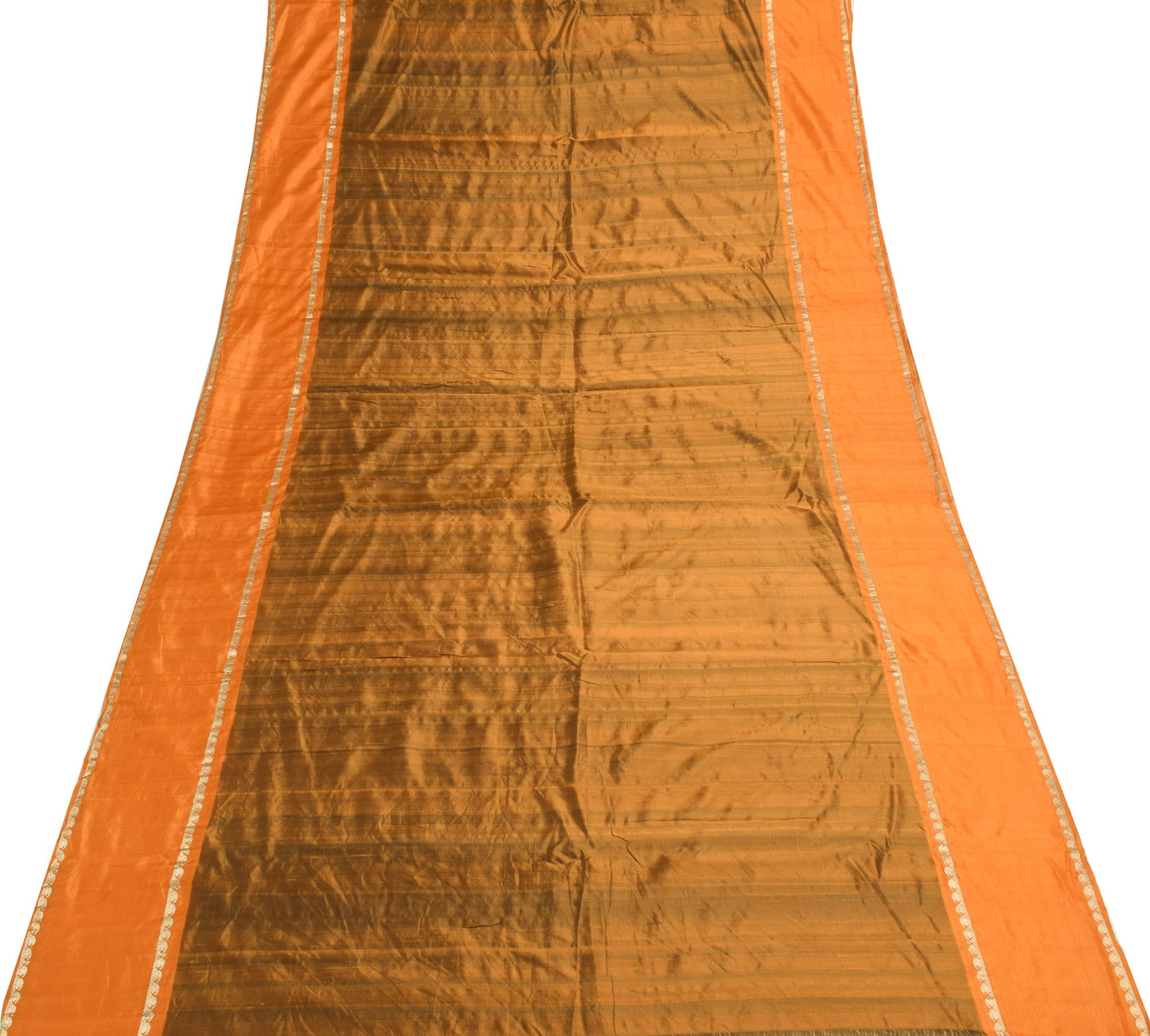 Sushila Vintage Rust Saree With Orange Border Pure Silk Woven Soft Sari Fabric