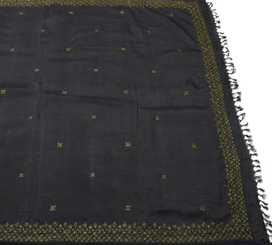 Sushila Vintage Zari Embroidered Saree 100% Pure Silk Black Classy Sari Fabric