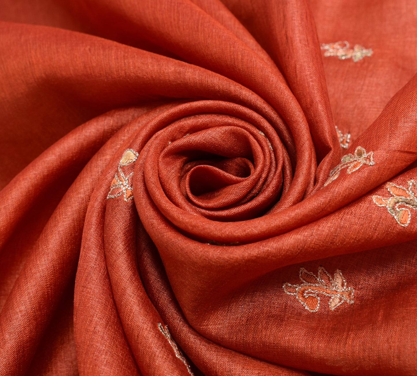 Sushila Vintage Pure Tussar Silk Saree Woven Embroidered Rust Indian Sari Fabric