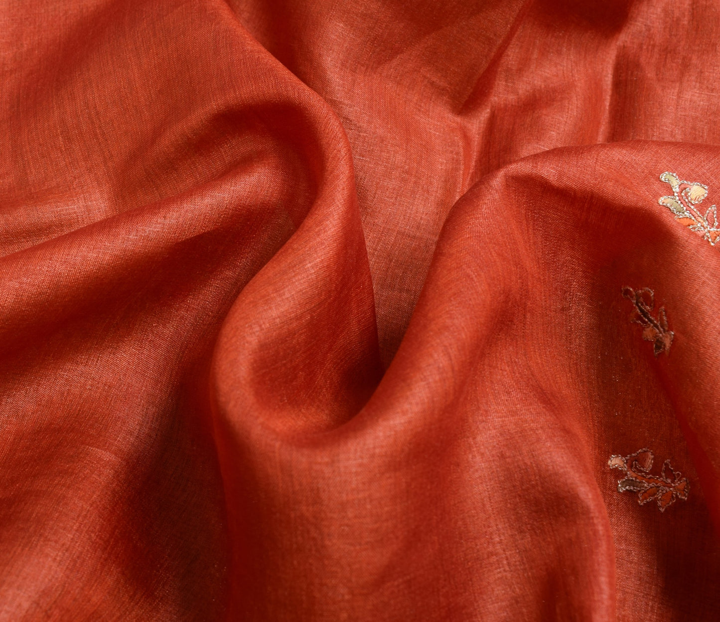 Sushila Vintage Pure Tussar Silk Saree Woven Embroidered Rust Indian Sari Fabric