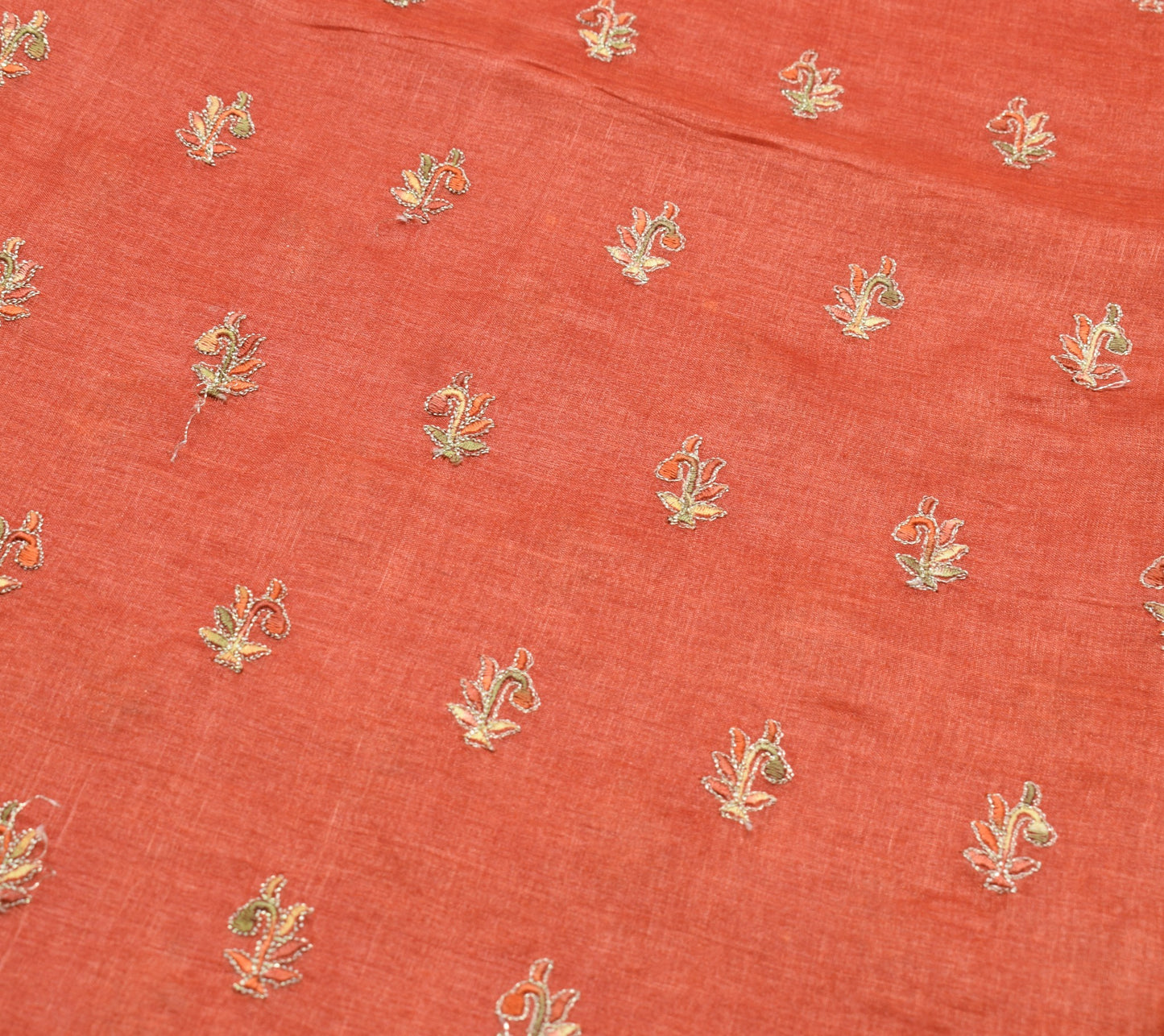 Sushila Vintage Pure Tussar Silk Saree Woven Embroidered Rust Indian Sari Fabric