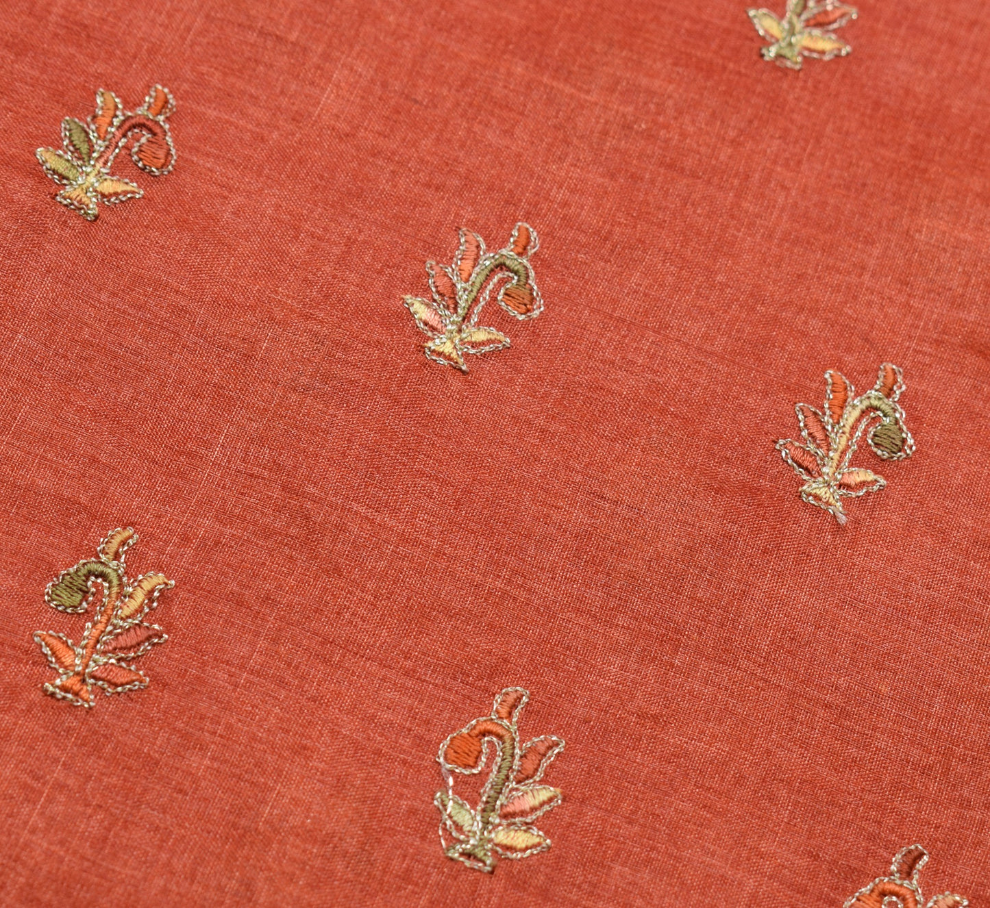Sushila Vintage Pure Tussar Silk Saree Woven Embroidered Rust Indian Sari Fabric