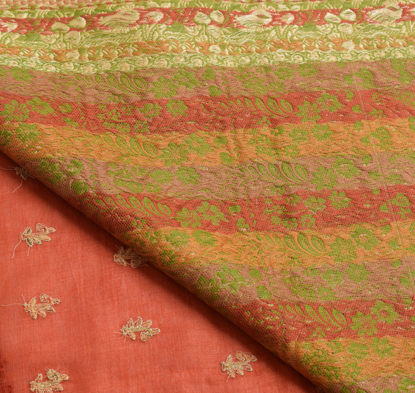Sushila Vintage Pure Tussar Silk Saree Woven Embroidered Rust Indian Sari Fabric