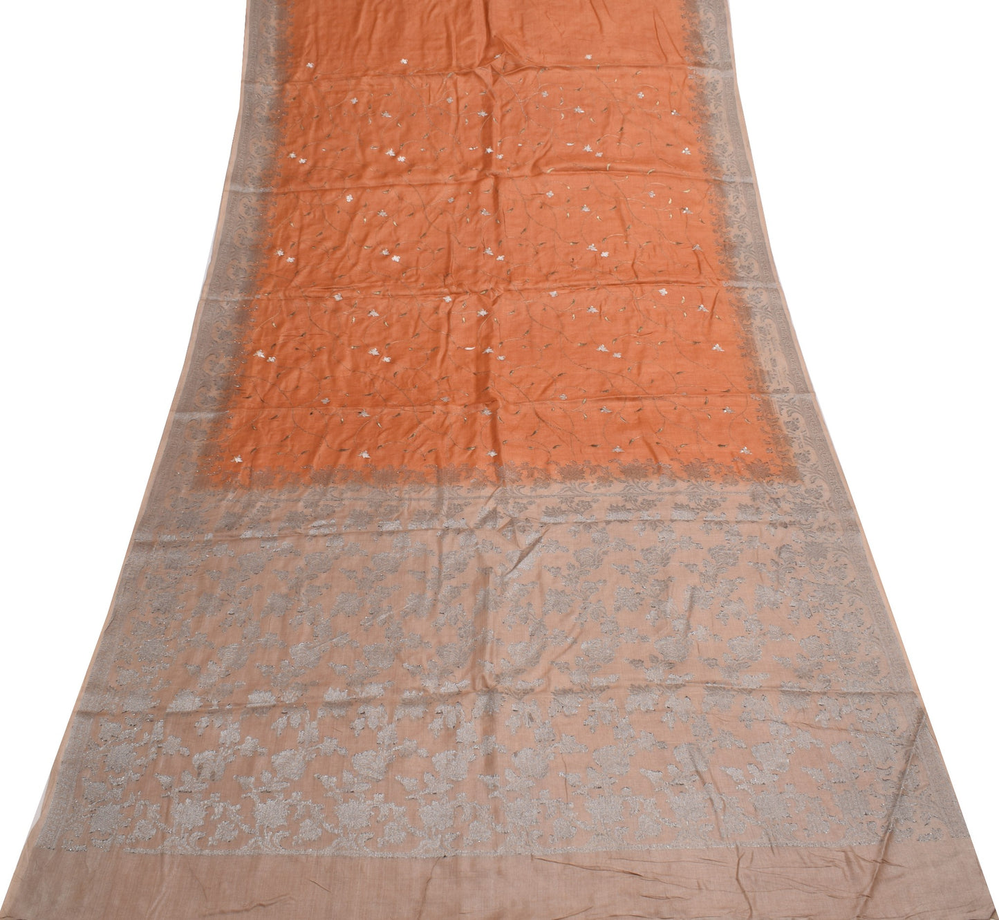 Sushila Vintage Rust Saree Pure Tussar silk Woven Embroidered Soft Sari Fabric