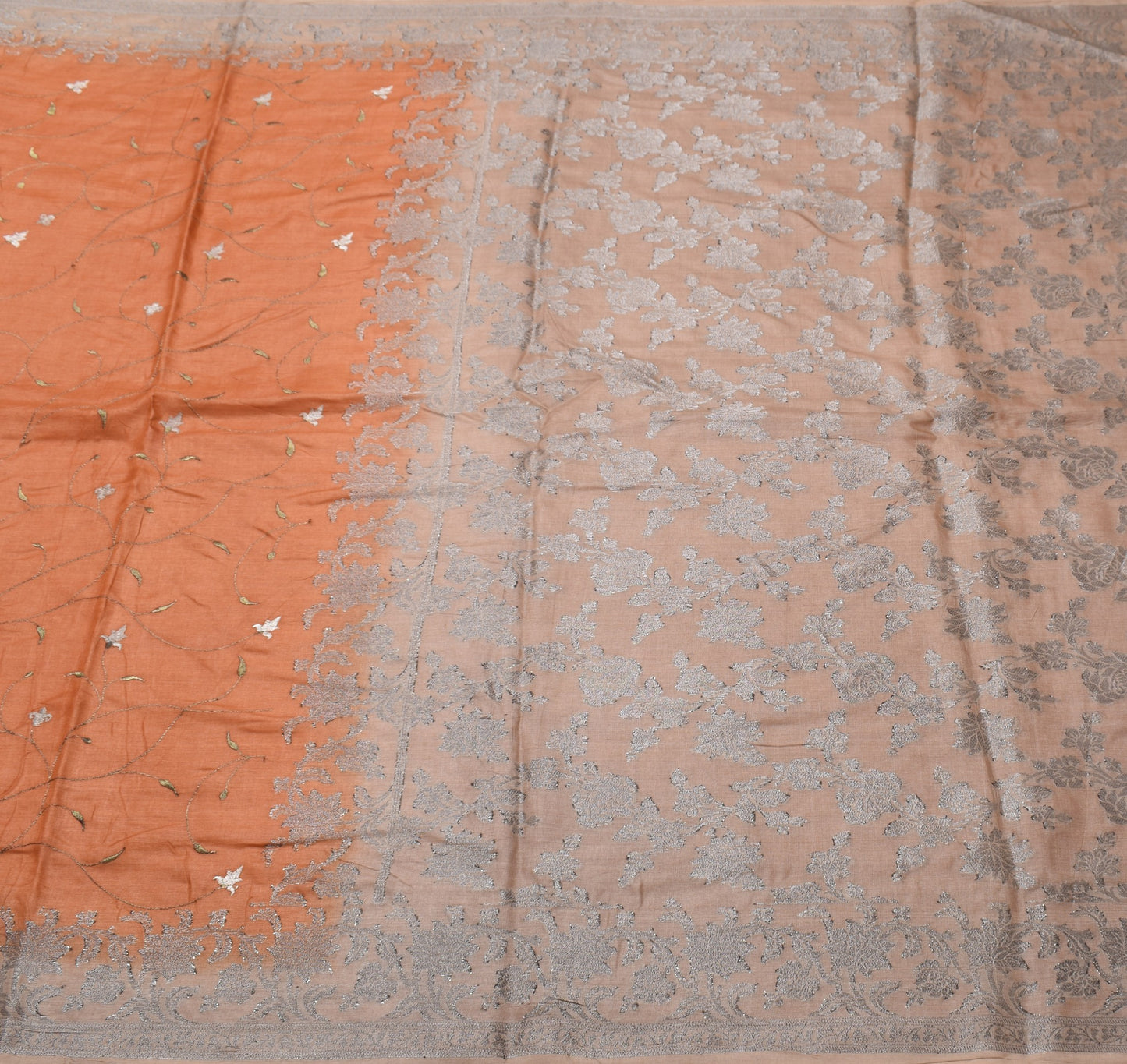 Sushila Vintage Rust Saree Pure Tussar silk Woven Embroidered Soft Sari Fabric