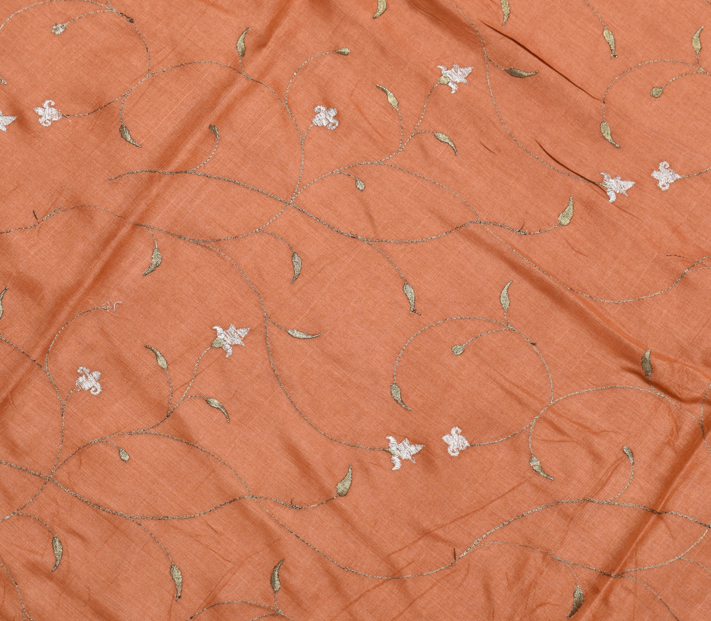 Sushila Vintage Rust Saree Pure Tussar silk Woven Embroidered Soft Sari Fabric