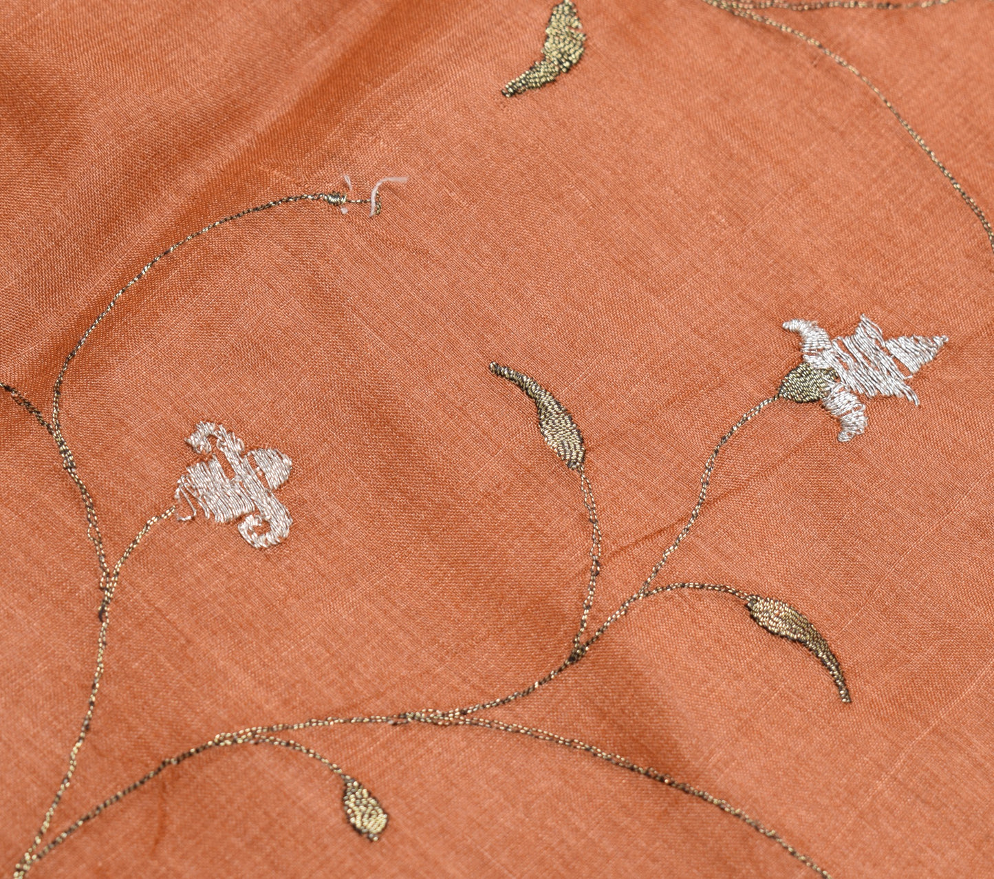 Sushila Vintage Rust Saree Pure Tussar silk Woven Embroidered Soft Sari Fabric