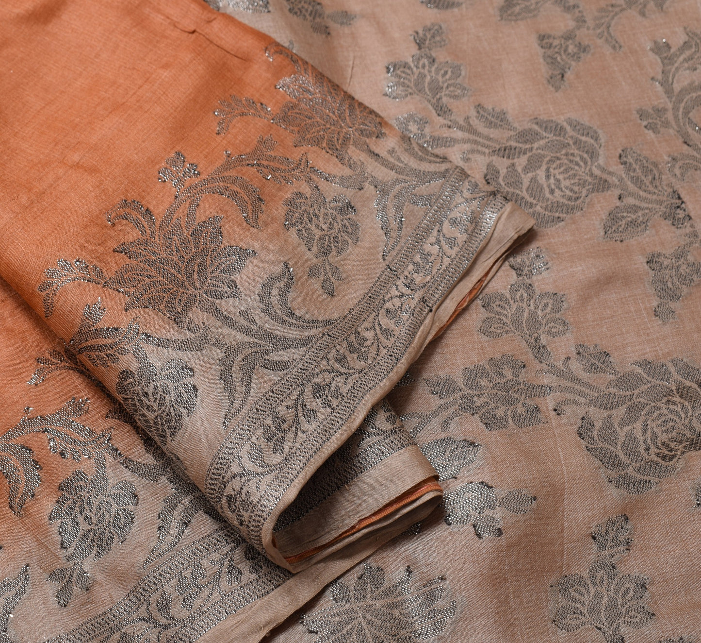 Sushila Vintage Rust Saree Pure Tussar silk Woven Embroidered Soft Sari Fabric