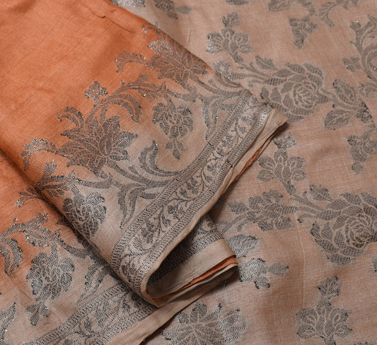 Sushila Vintage Rust Saree Pure Tussar silk Woven Embroidered Soft Sari Fabric