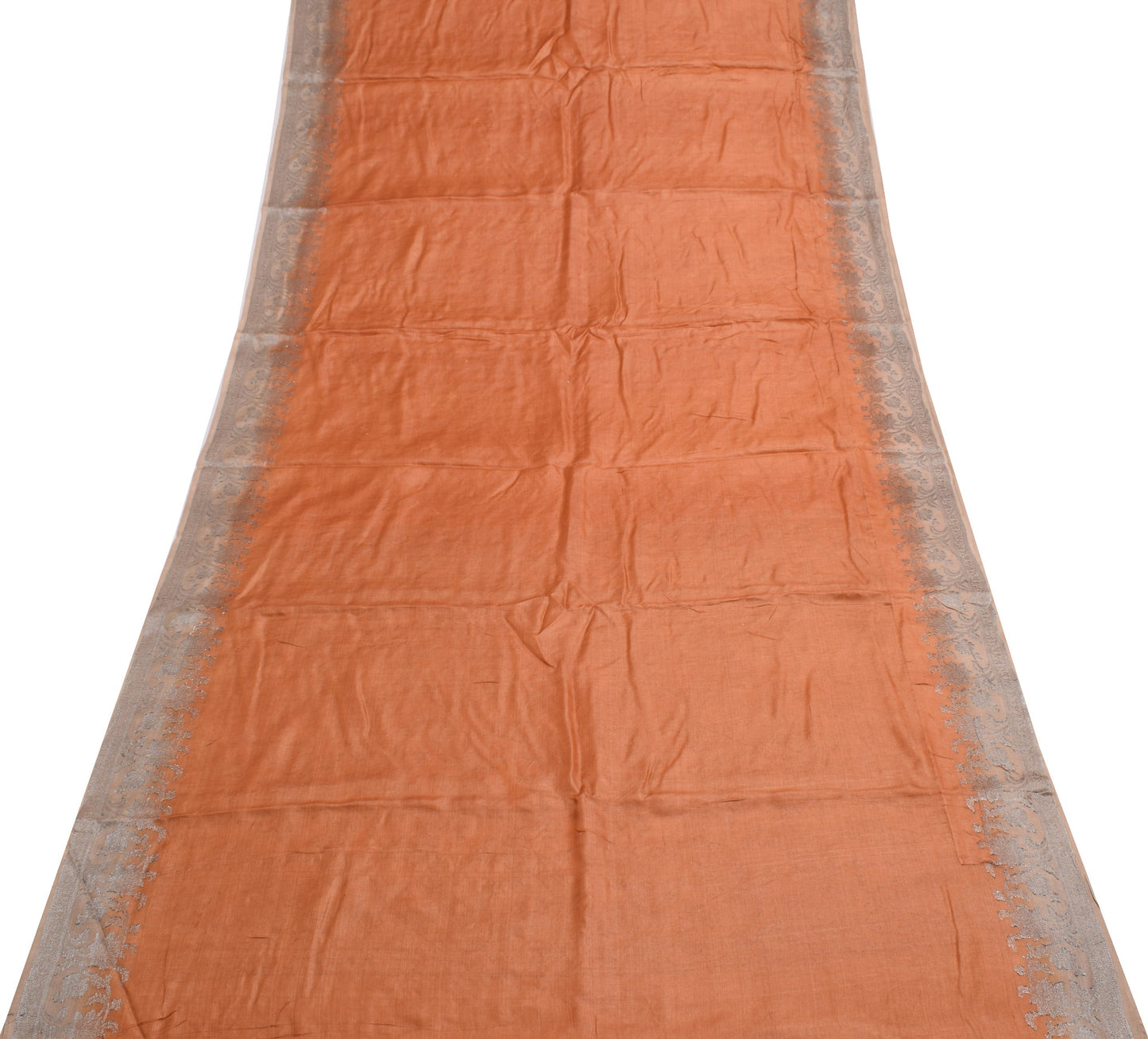 Sushila Vintage Rust Saree Pure Tussar silk Woven Embroidered Soft Sari Fabric