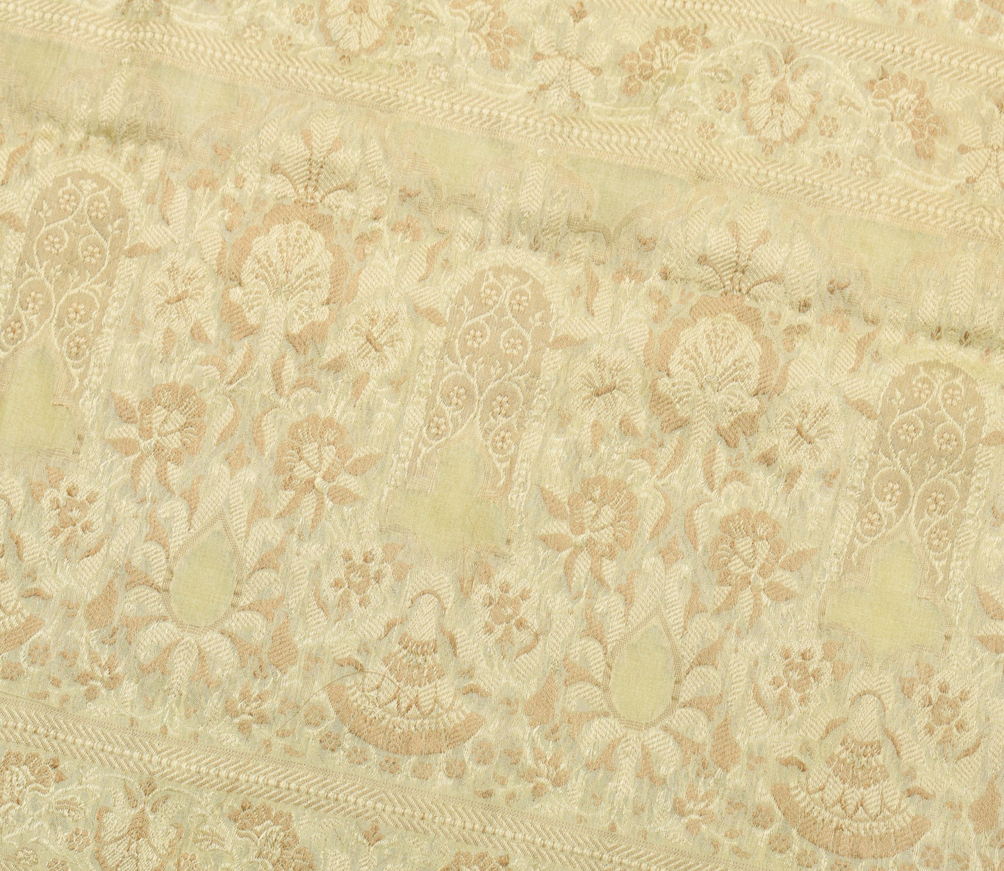 Sushila Vintage Green Floral Saree Pure Tussar Silk Woven Embroidery Sari Fabric