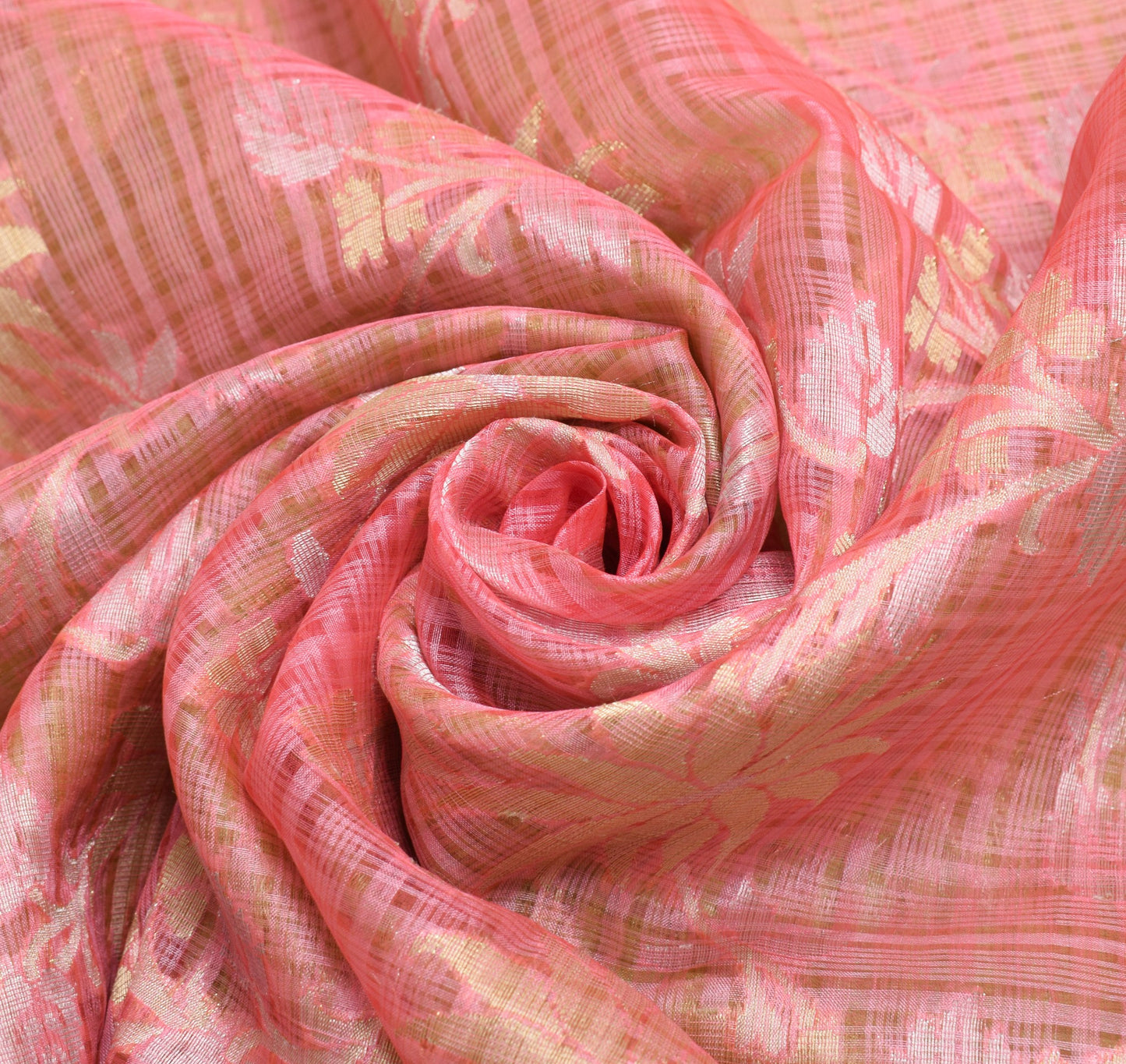 Sushila Vintage pink & Green Saree 100% Pure Silk Flora Woven Indian Sari Fabric
