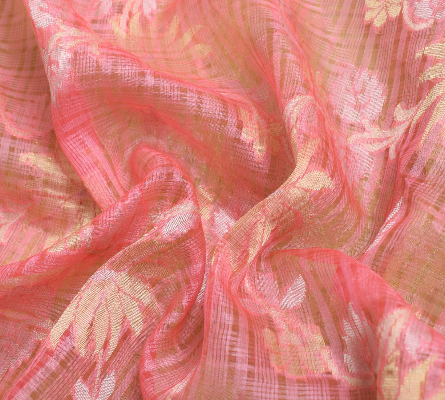 Sushila Vintage pink & Green Saree 100% Pure Silk Flora Woven Indian Sari Fabric
