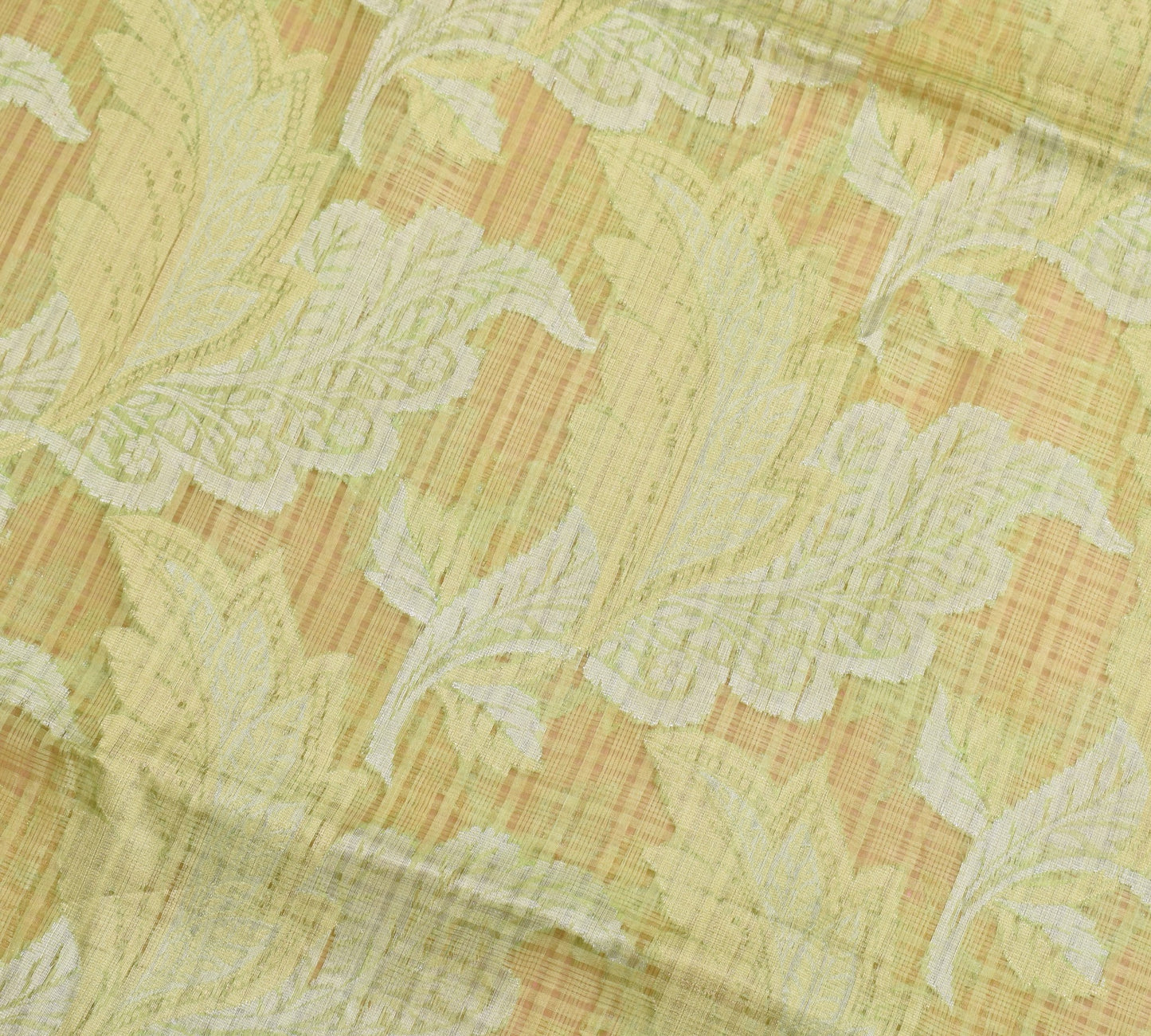 Sushila Vintage pink & Green Saree 100% Pure Silk Flora Woven Indian Sari Fabric