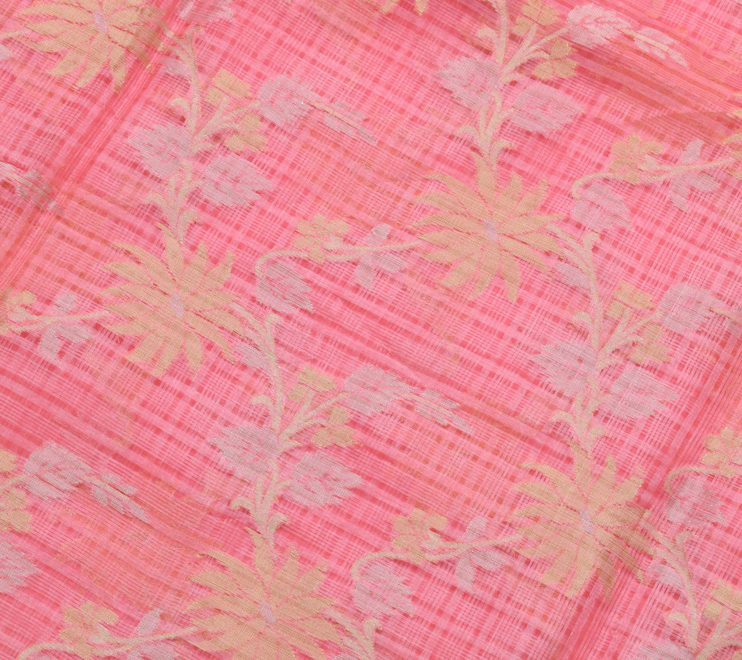 Sushila Vintage pink & Green Saree 100% Pure Silk Flora Woven Indian Sari Fabric