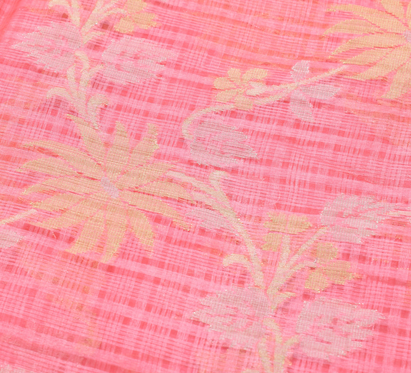 Sushila Vintage pink & Green Saree 100% Pure Silk Flora Woven Indian Sari Fabric