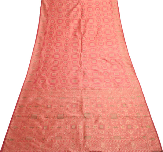 Sushila Vintage 100% Pure Silk Saree All Over Woven Geometrical 5YD Sari Fabric