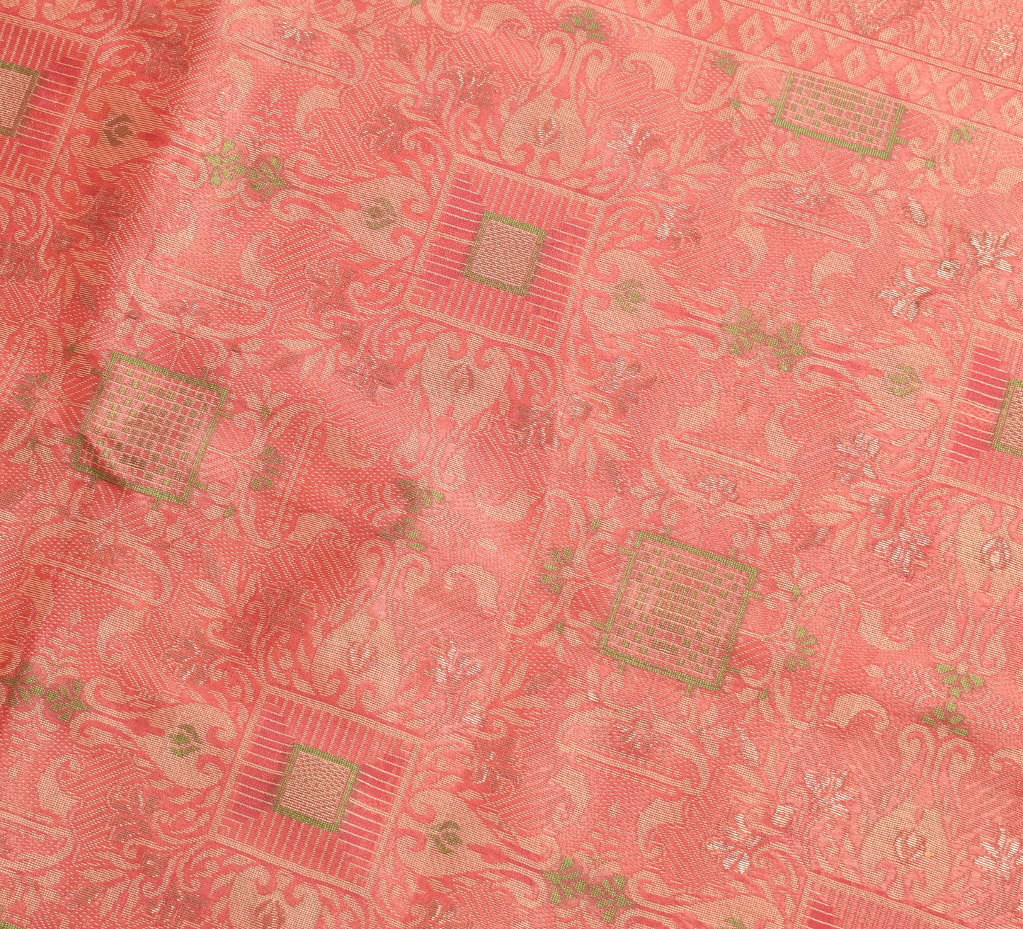 Sushila Vintage 100% Pure Silk Saree All Over Woven Geometrical 5YD Sari Fabric