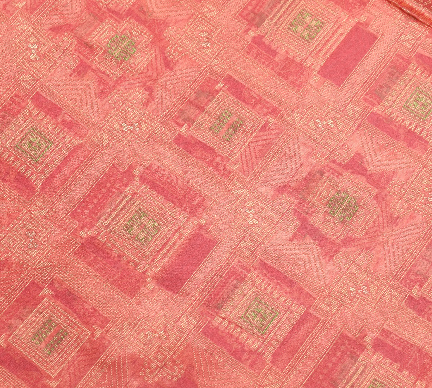 Sushila Vintage 100% Pure Silk Saree All Over Woven Geometrical 5YD Sari Fabric