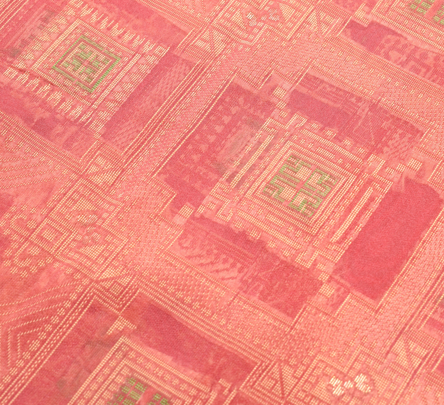 Sushila Vintage 100% Pure Silk Saree All Over Woven Geometrical 5YD Sari Fabric