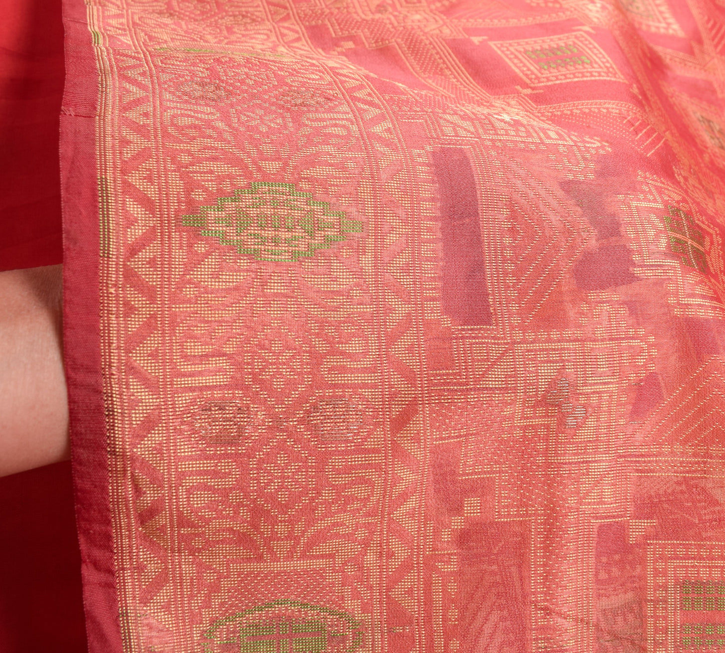 Sushila Vintage 100% Pure Silk Saree All Over Woven Geometrical 5YD Sari Fabric