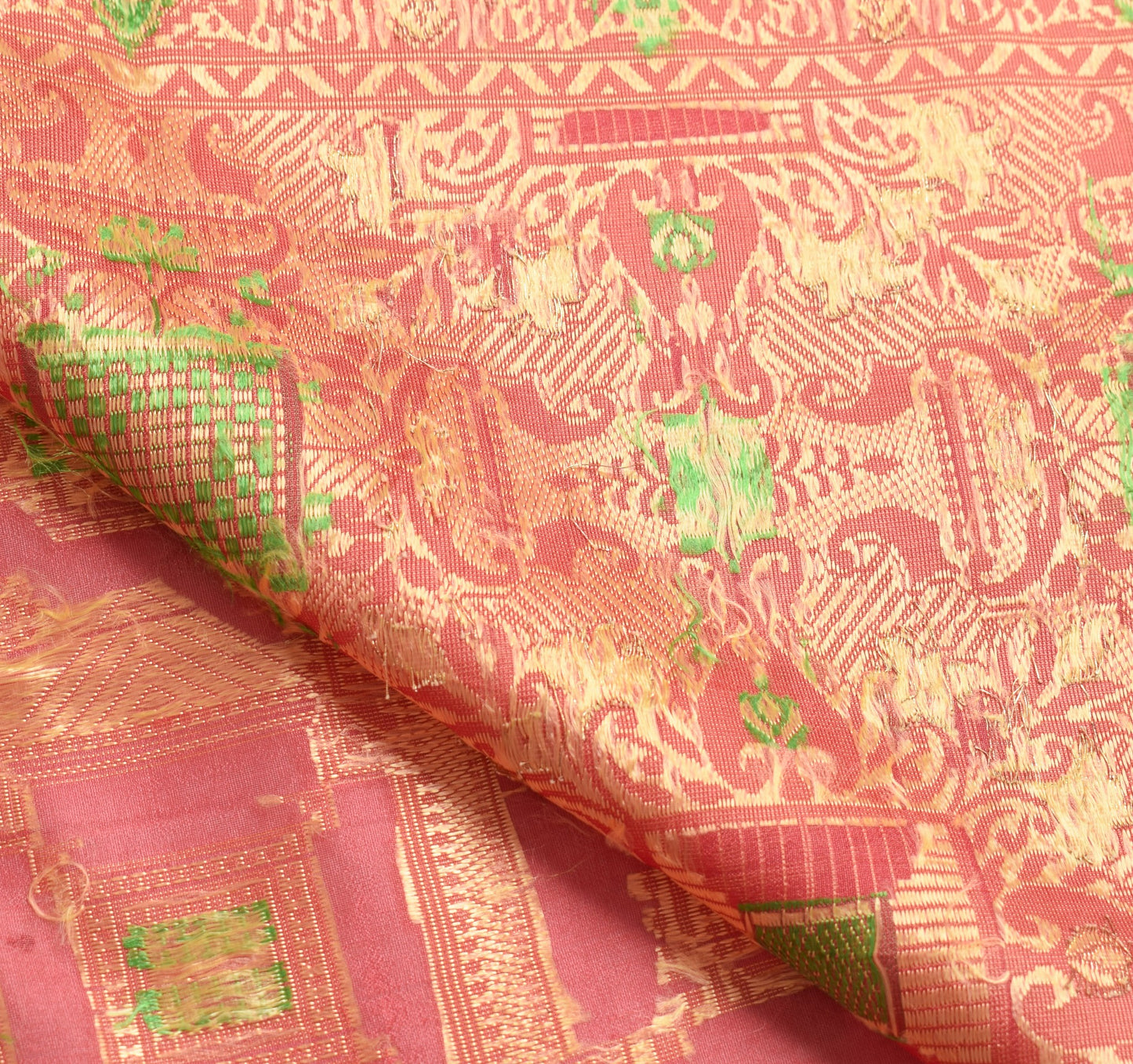 Sushila Vintage 100% Pure Silk Saree All Over Woven Geometrical 5YD Sari Fabric