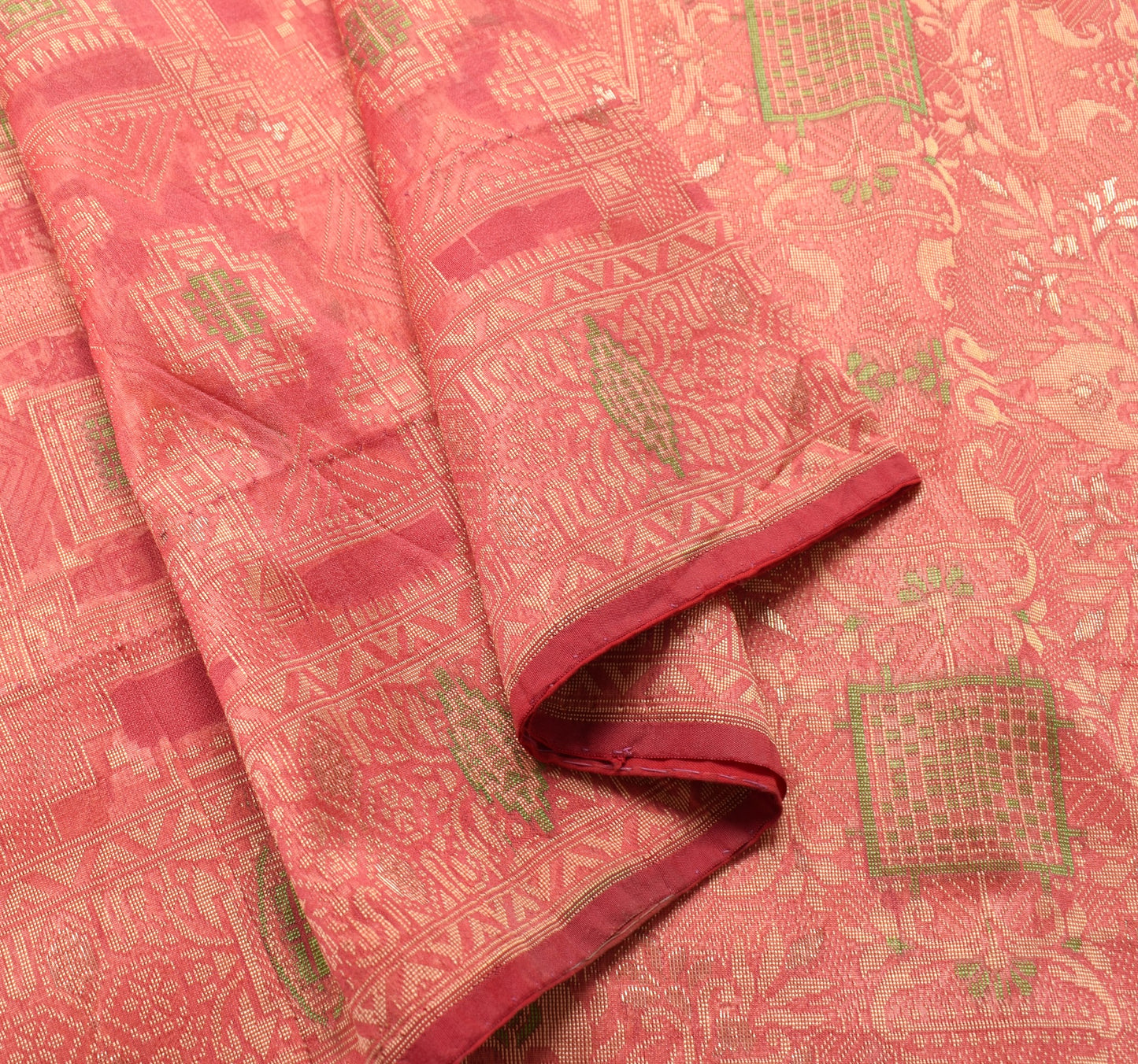Sushila Vintage 100% Pure Silk Saree All Over Woven Geometrical 5YD Sari Fabric