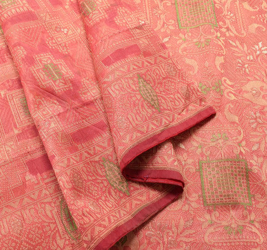 Sushila Vintage 100% Pure Silk Saree All Over Woven Geometrical 5YD Sari Fabric