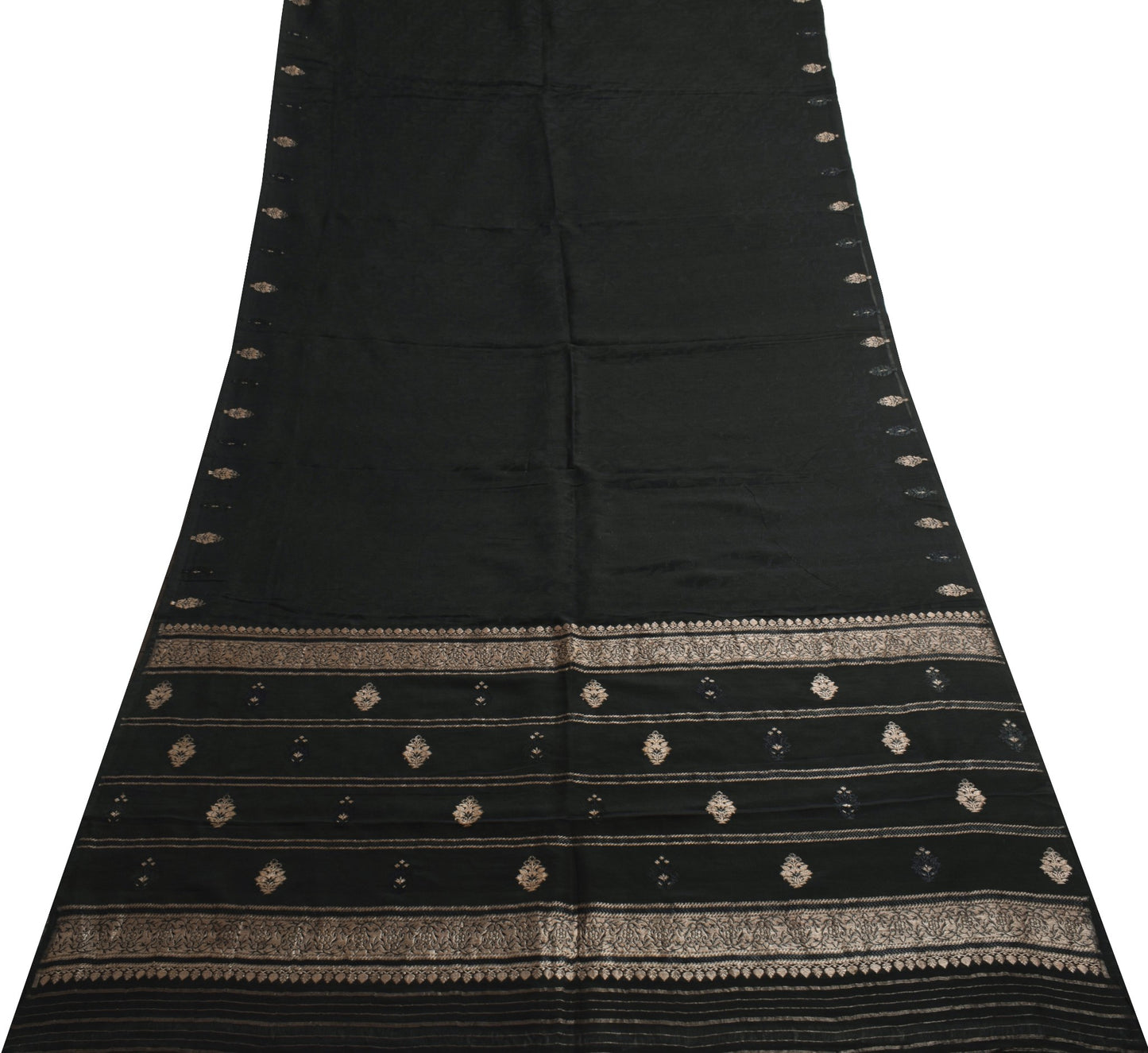 Sushila Vintage Black Saree 100%Pure Silk All Over Woven Floral Soft Sari Fabric