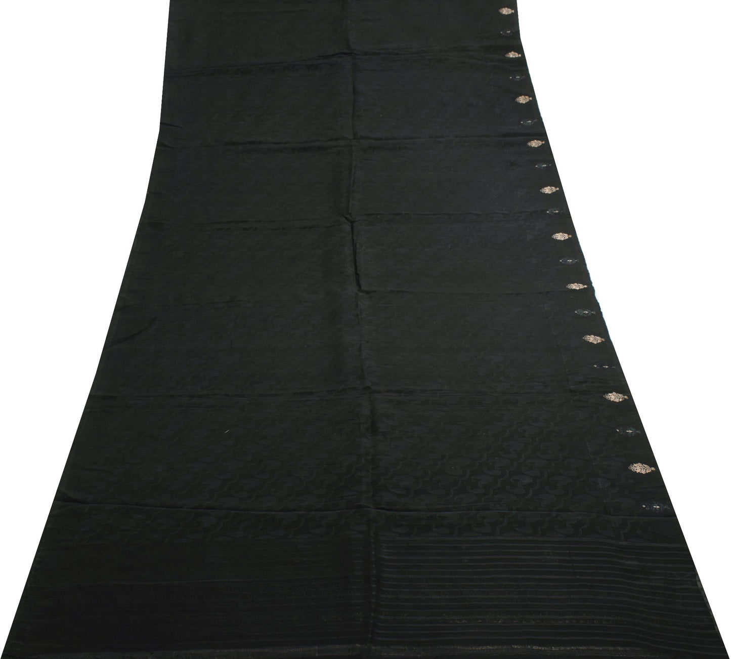 Sushila Vintage Black Saree 100%Pure Silk All Over Woven Floral Soft Sari Fabric