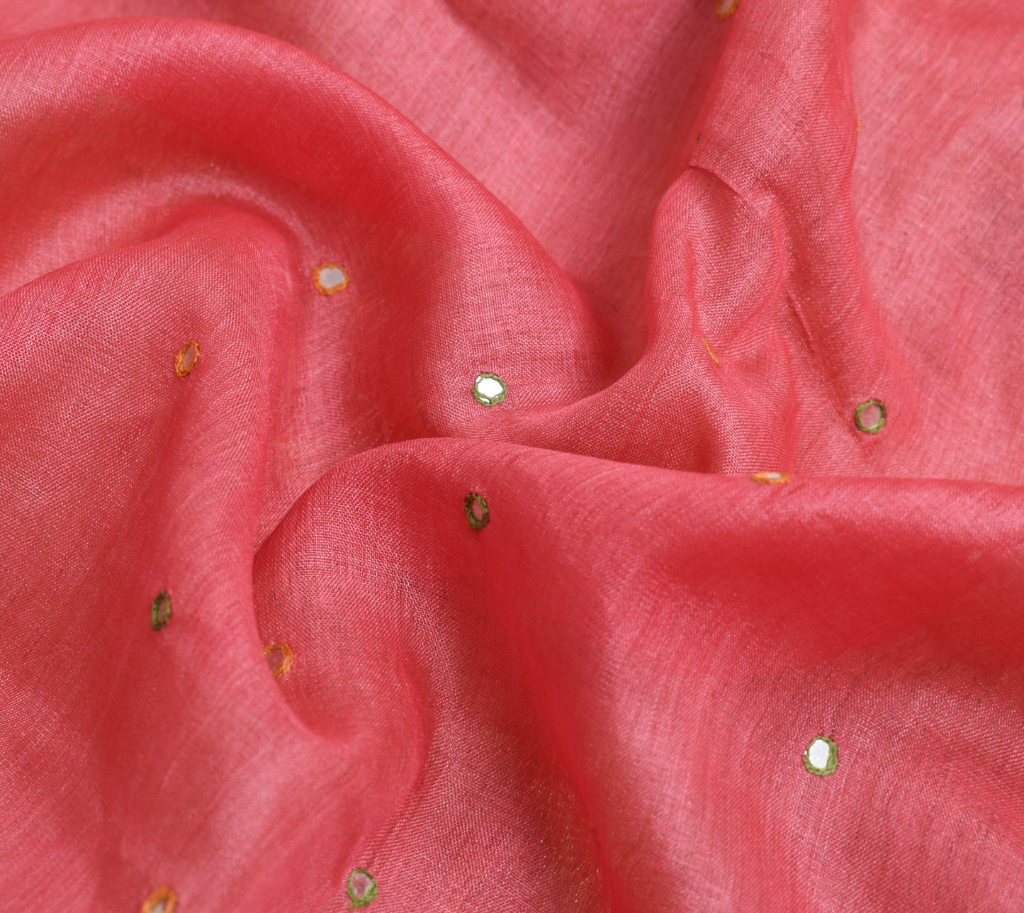Sushila Vintage Pink Saree 100% Pure Tussar Silk Woven Mirror Work Sari Fabric