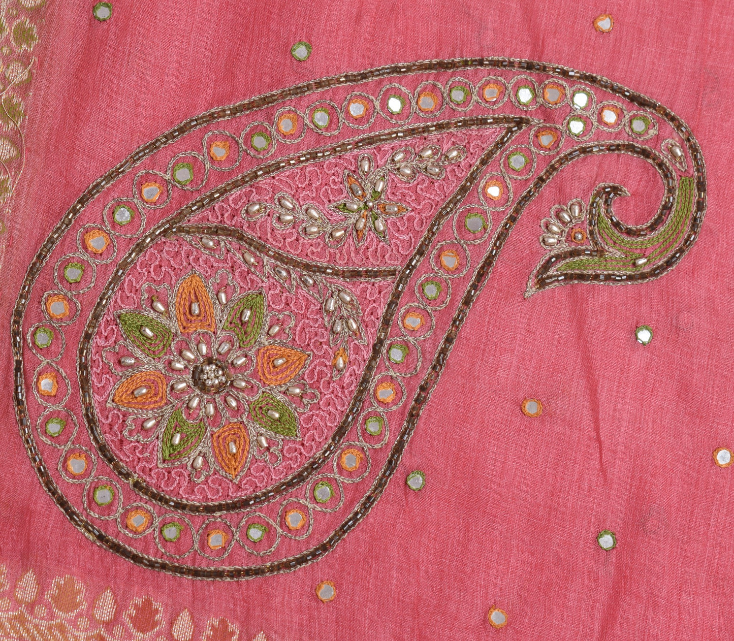 Sushila Vintage Pink Saree 100% Pure Tussar Silk Woven Mirror Work Sari Fabric