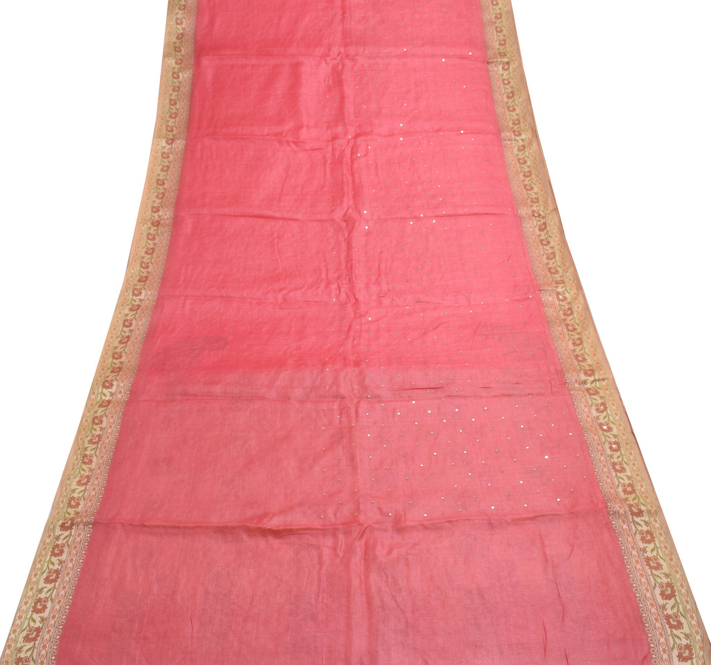 Sushila Vintage Pink Saree 100% Pure Tussar Silk Woven Mirror Work Sari Fabric