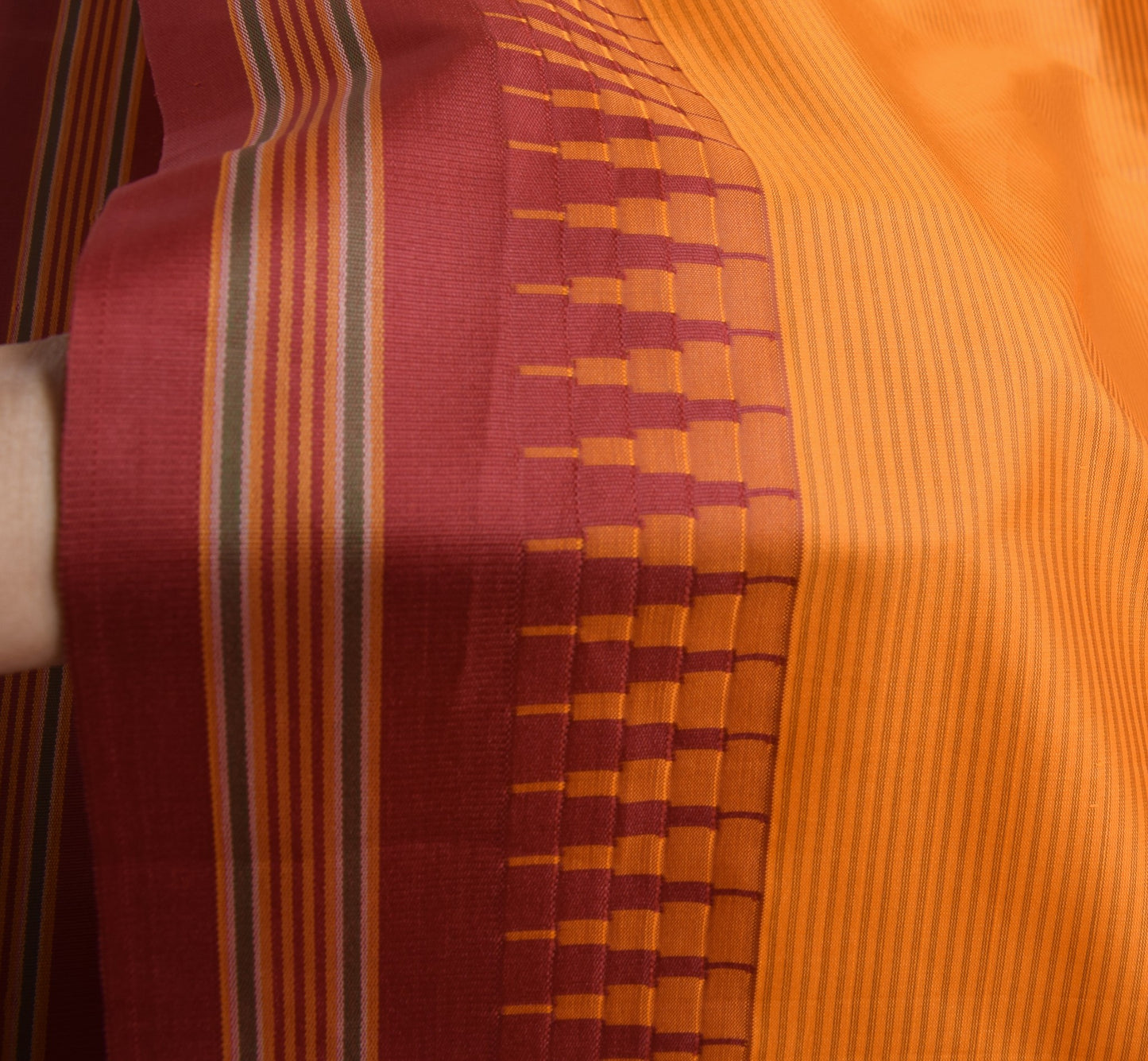 Sushila Vintage Orange Silk Saree Woven Chettinad/Kandangi Sari Blouse Fabric