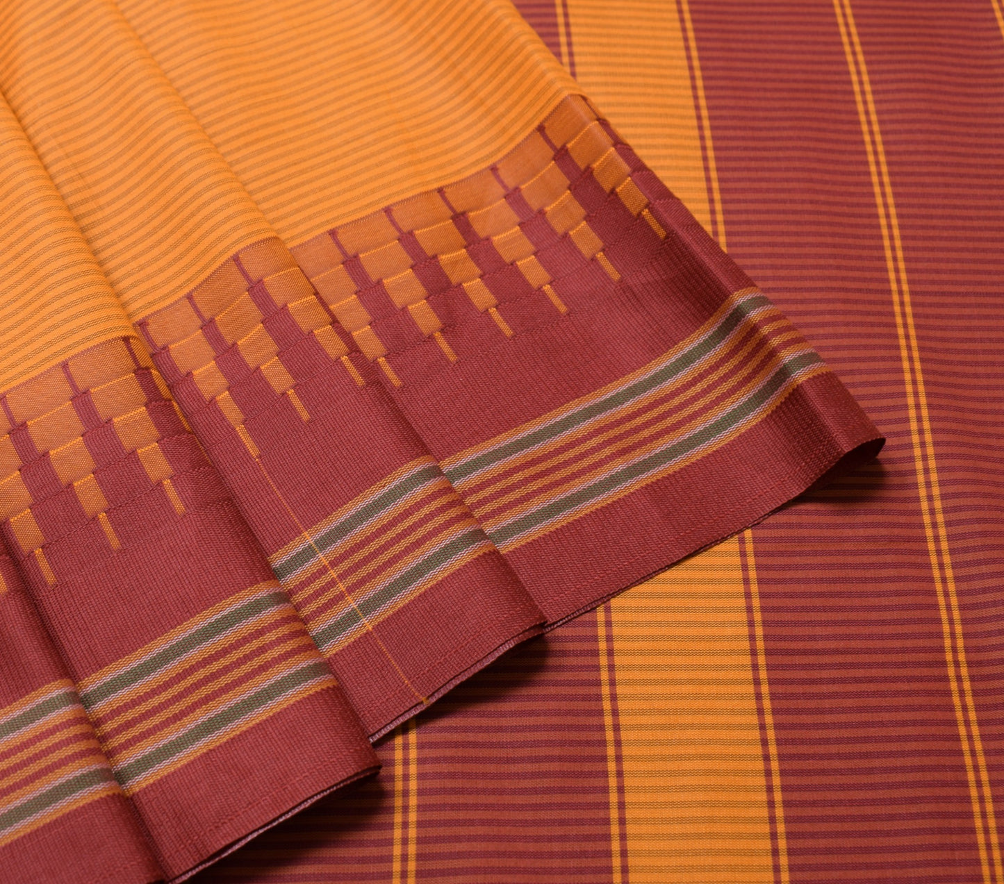 Sushila Vintage Orange Silk Saree Woven Chettinad/Kandangi Sari Blouse Fabric