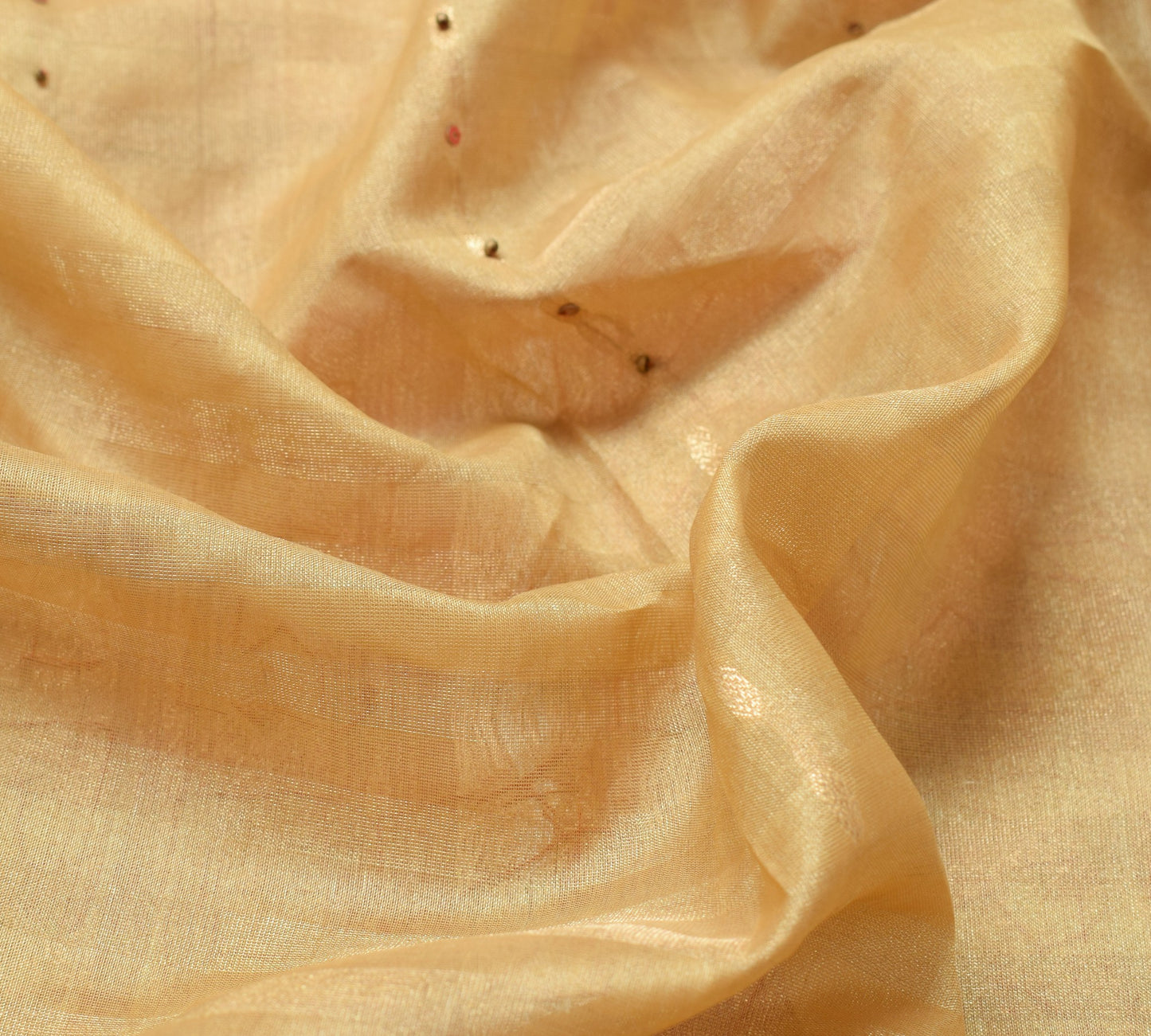 Sushila Vintage Beige Heavy Saree Pure Tissue Silk Sequins Beaded Sari Fabric