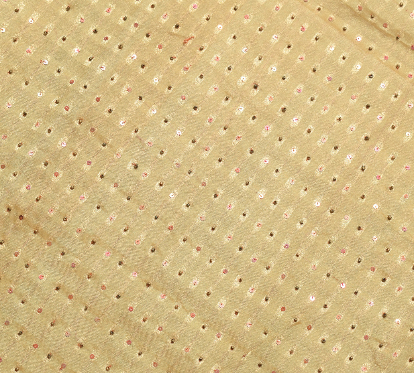 Sushila Vintage Beige Heavy Saree Pure Tissue Silk Sequins Beaded Sari Fabric
