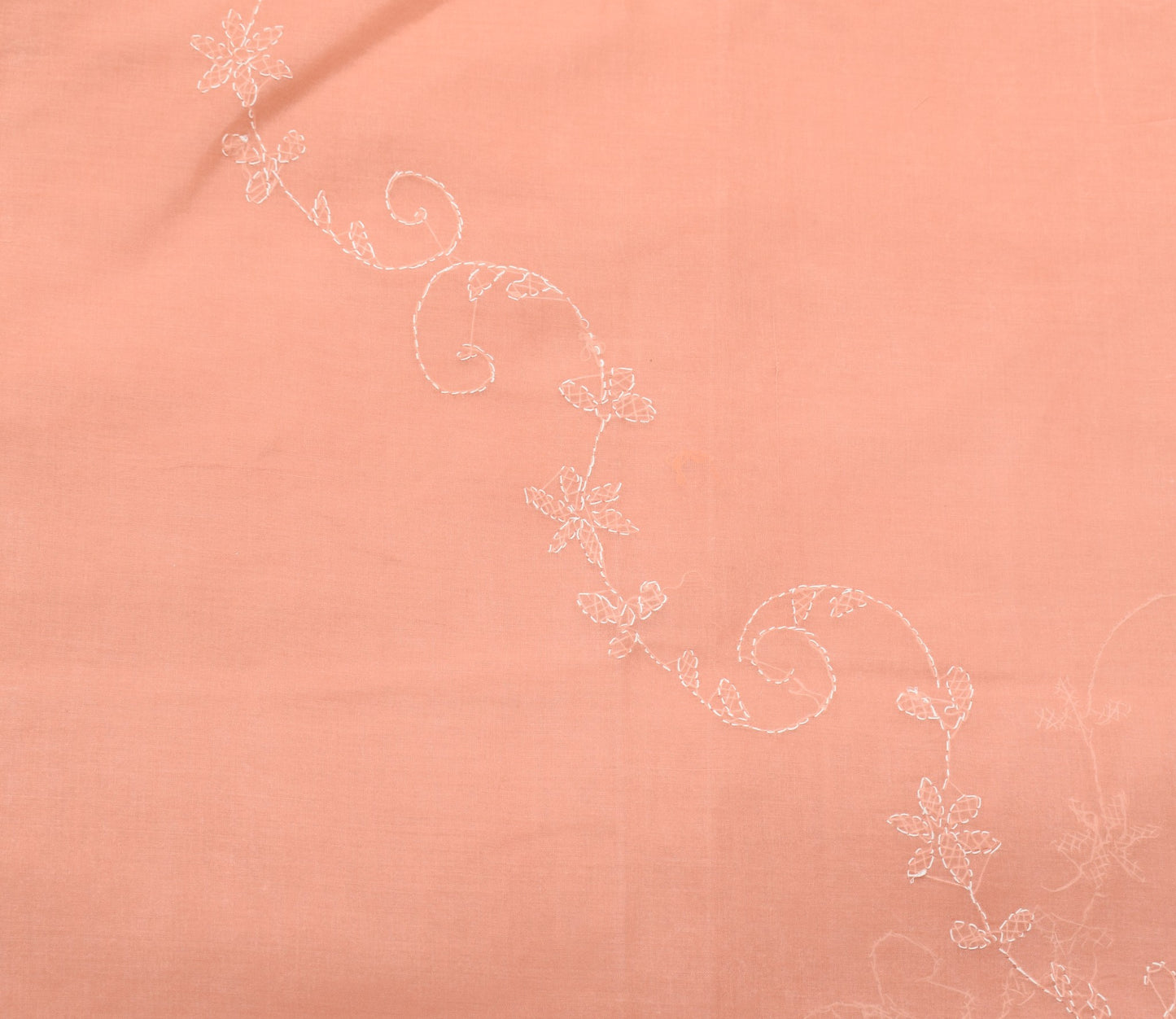 Sushila Vintage Dark Peach Saree Art Cotton Lucknow Chikankari 5YD Sari Fabric