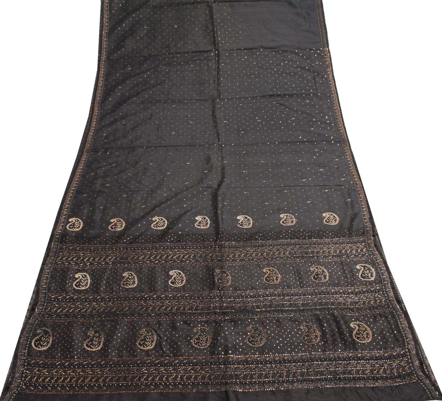 Sushila Vintage Black Saree 100% Pure Silk Hand Beaded Zardozi Soft Sari Fabric