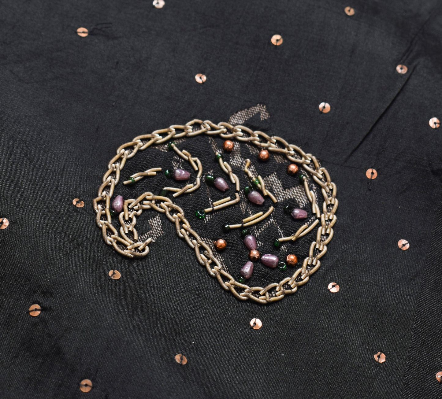 Sushila Vintage Black Saree 100% Pure Silk Hand Beaded Zardozi Soft Sari Fabric