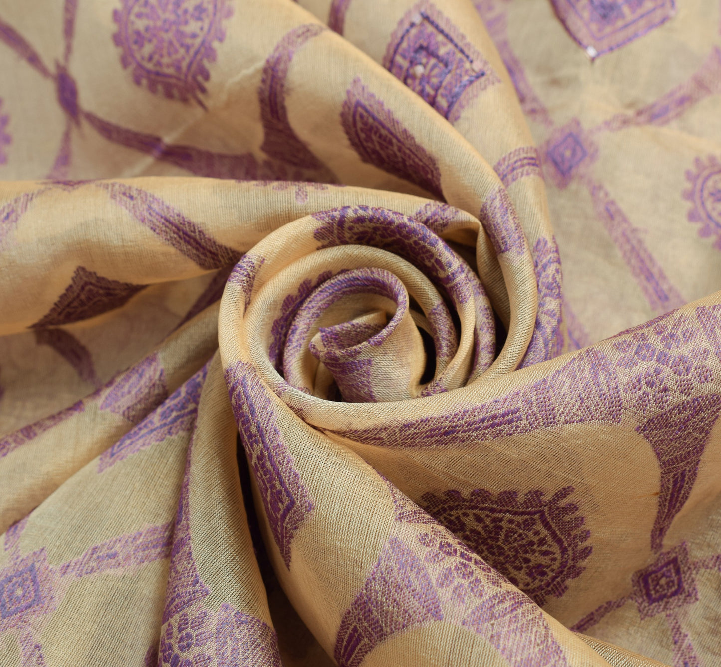Sushila Vintage Cream Saree All Over Woven Pure Organza Silk Indian Sari Fabric